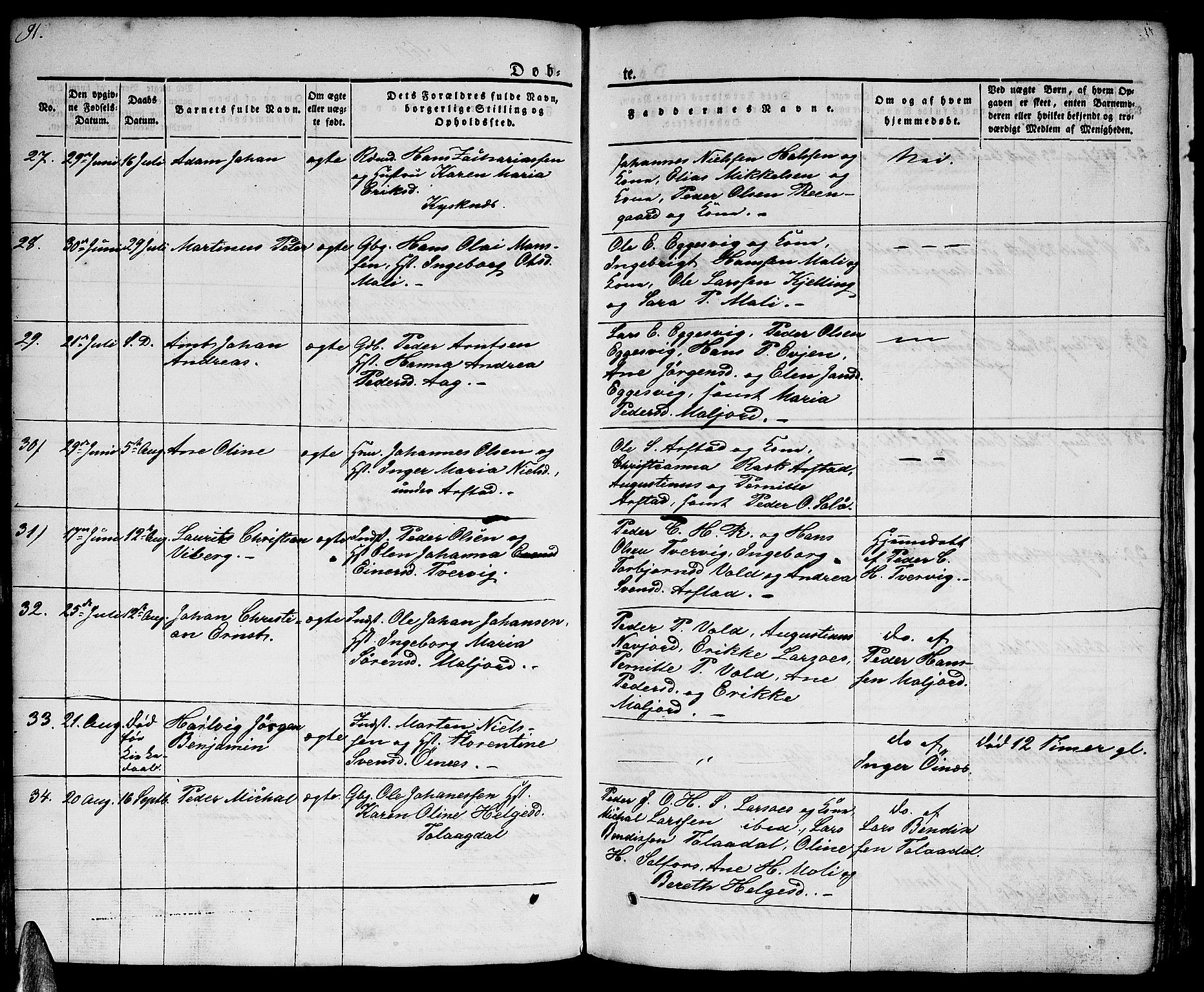 Ministerialprotokoller, klokkerbøker og fødselsregistre - Nordland, AV/SAT-A-1459/846/L0652: Parish register (copy) no. 846C02, 1841-1871, p. 91