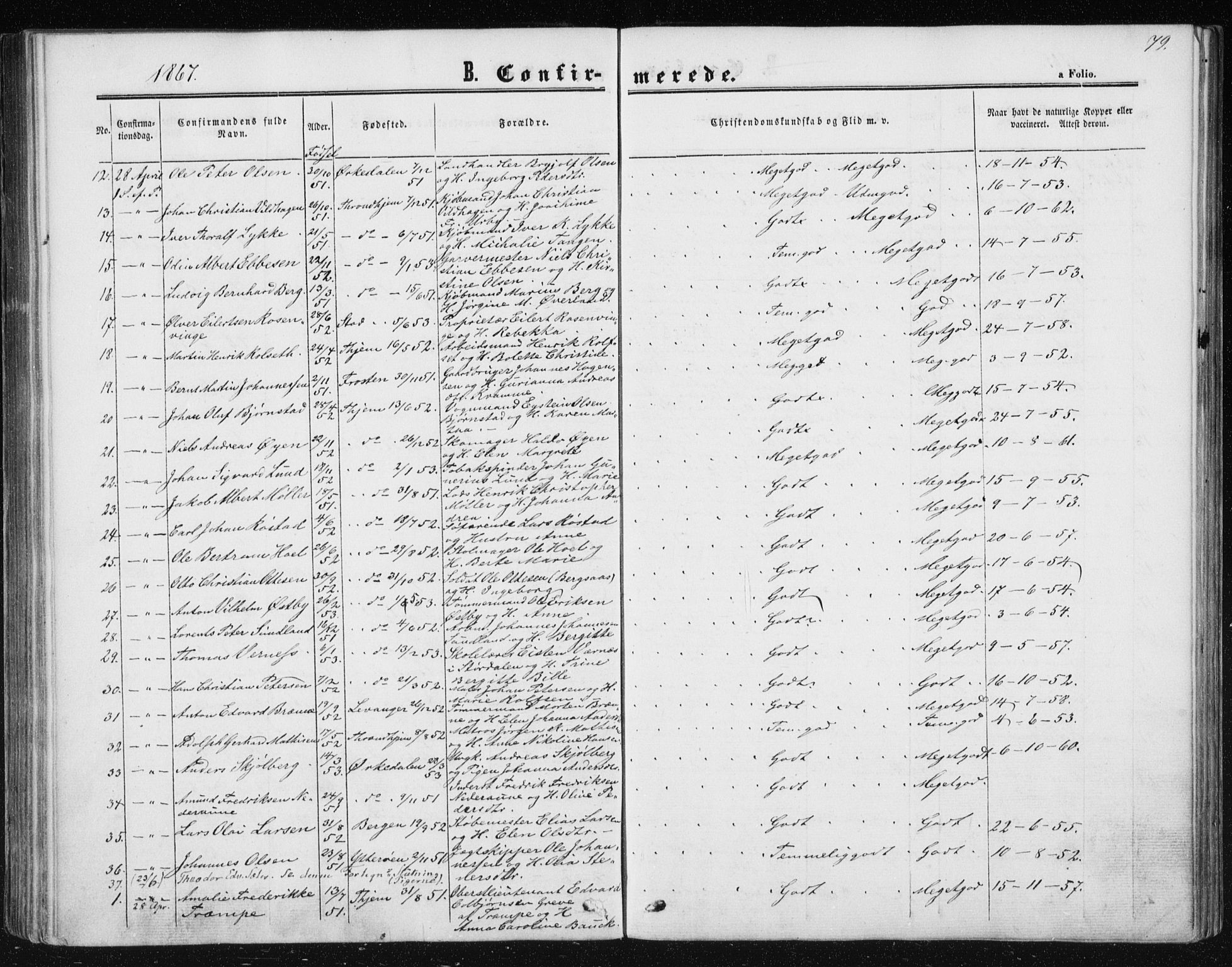 Ministerialprotokoller, klokkerbøker og fødselsregistre - Sør-Trøndelag, SAT/A-1456/602/L0114: Parish register (official) no. 602A12, 1856-1872, p. 79