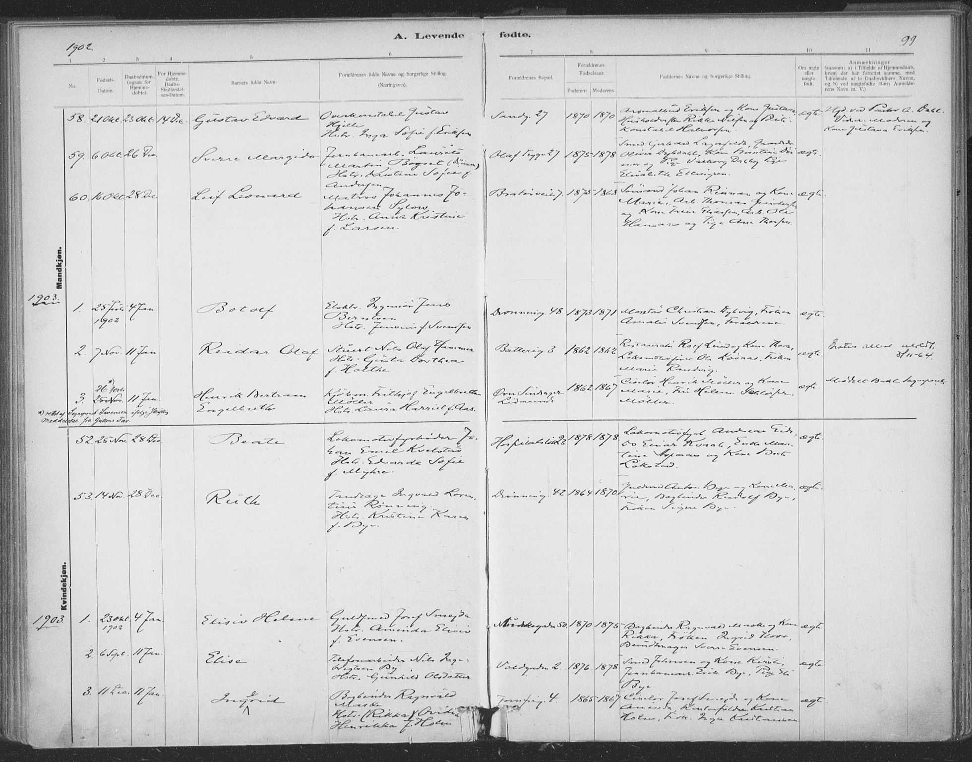 Ministerialprotokoller, klokkerbøker og fødselsregistre - Sør-Trøndelag, SAT/A-1456/602/L0122: Parish register (official) no. 602A20, 1892-1908, p. 99