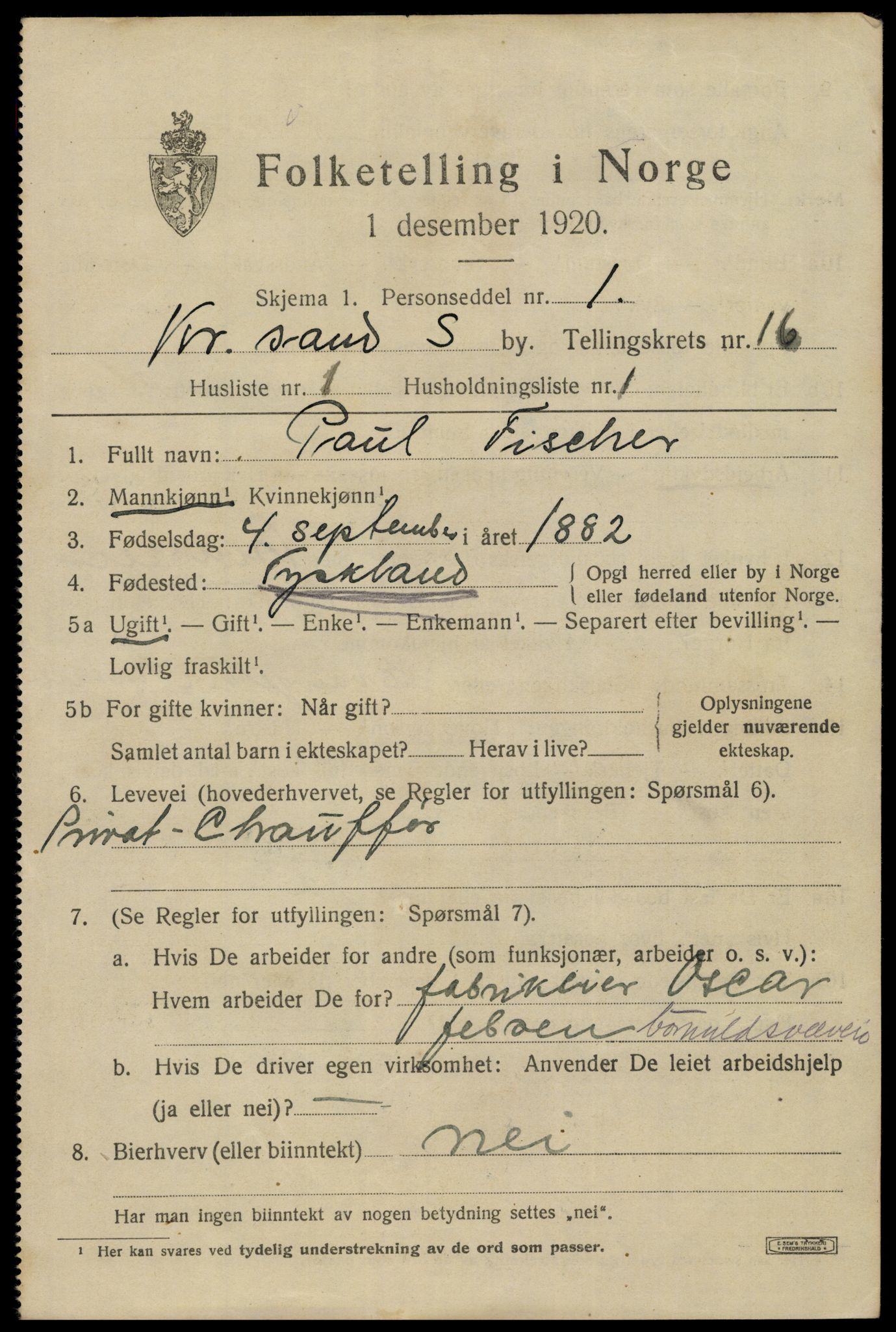 SAK, 1920 census for Kristiansand, 1920, p. 31389