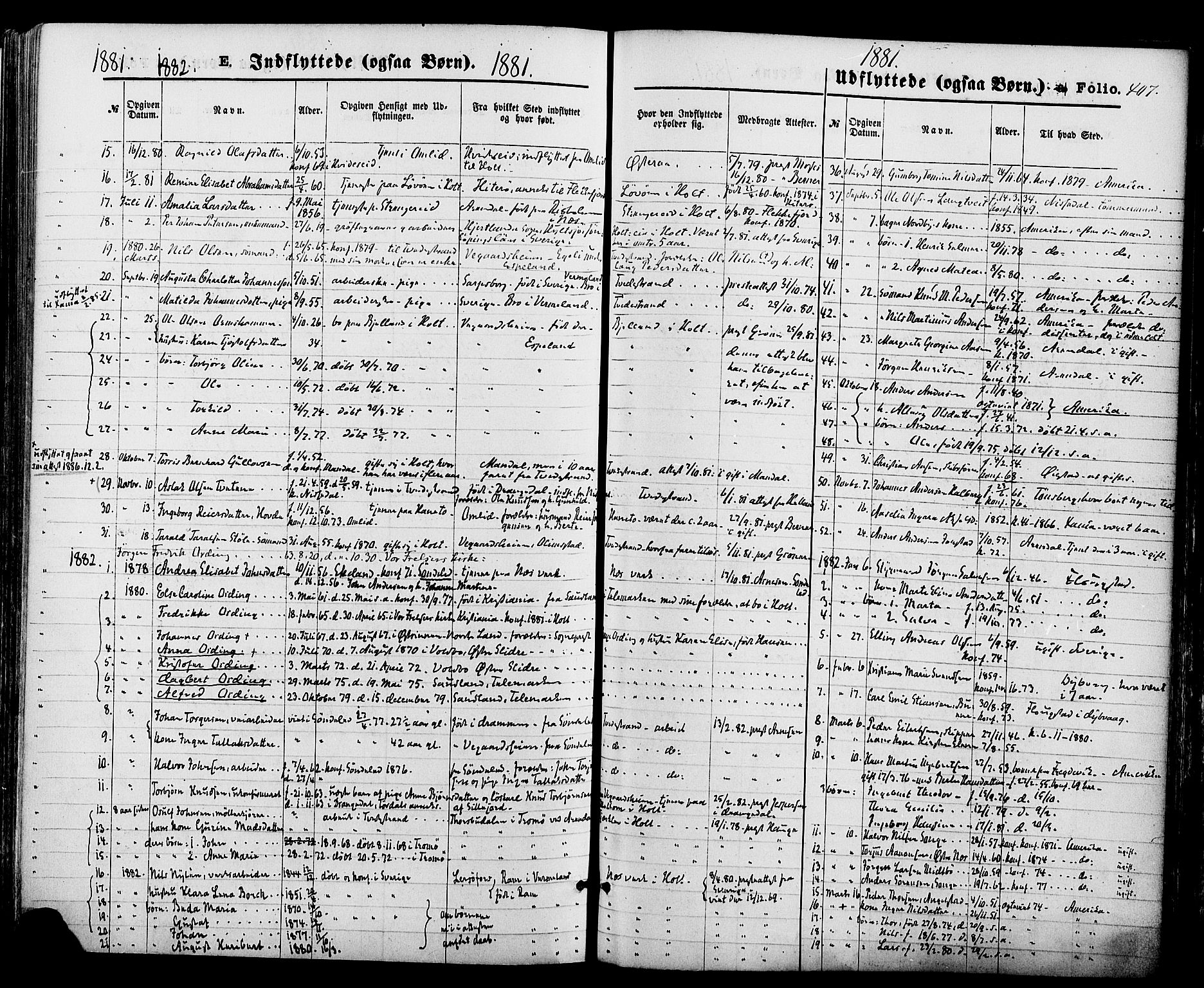 Holt sokneprestkontor, AV/SAK-1111-0021/F/Fa/L0010: Parish register (official) no. A 10, 1872-1885, p. 407