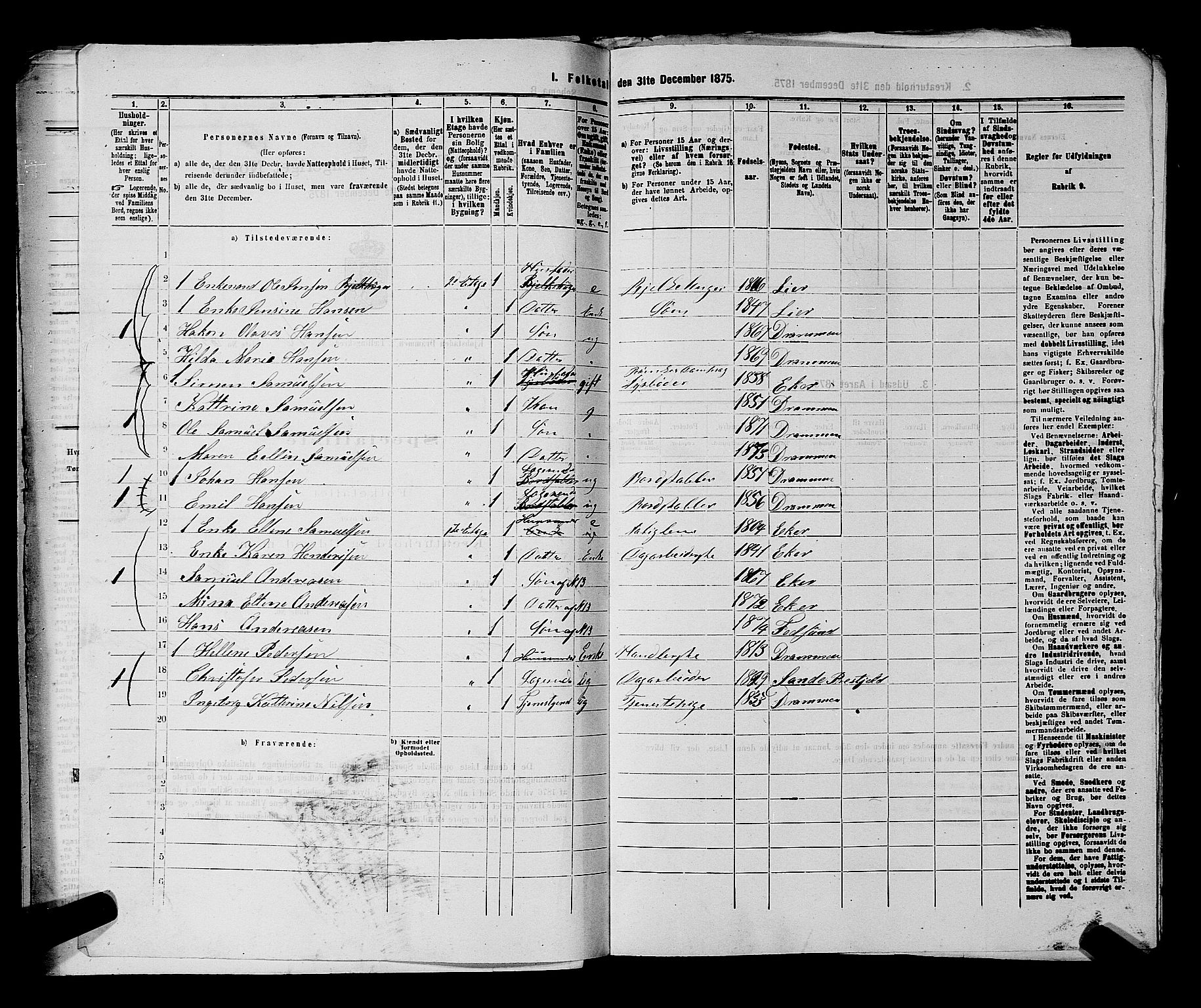 SAKO, 1875 census for 0602 Drammen, 1875, p. 1847