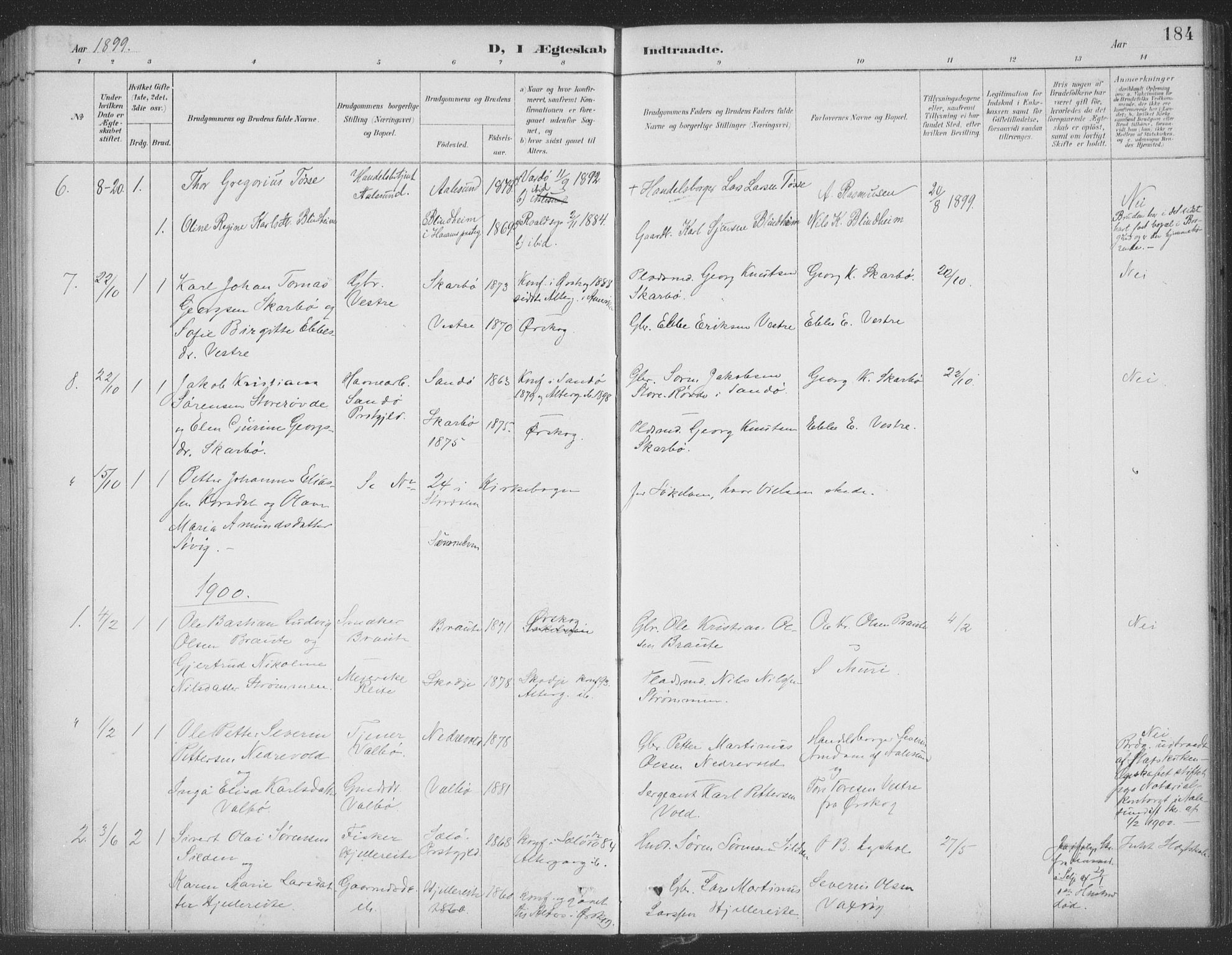 Ministerialprotokoller, klokkerbøker og fødselsregistre - Møre og Romsdal, AV/SAT-A-1454/522/L0316: Parish register (official) no. 522A11, 1890-1911, p. 184