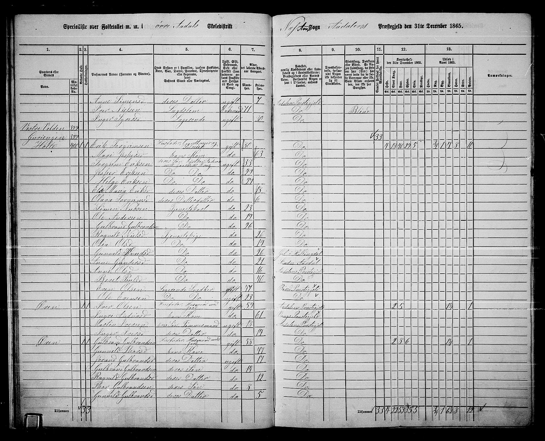 RA, 1865 census for Ådal, 1865, p. 28