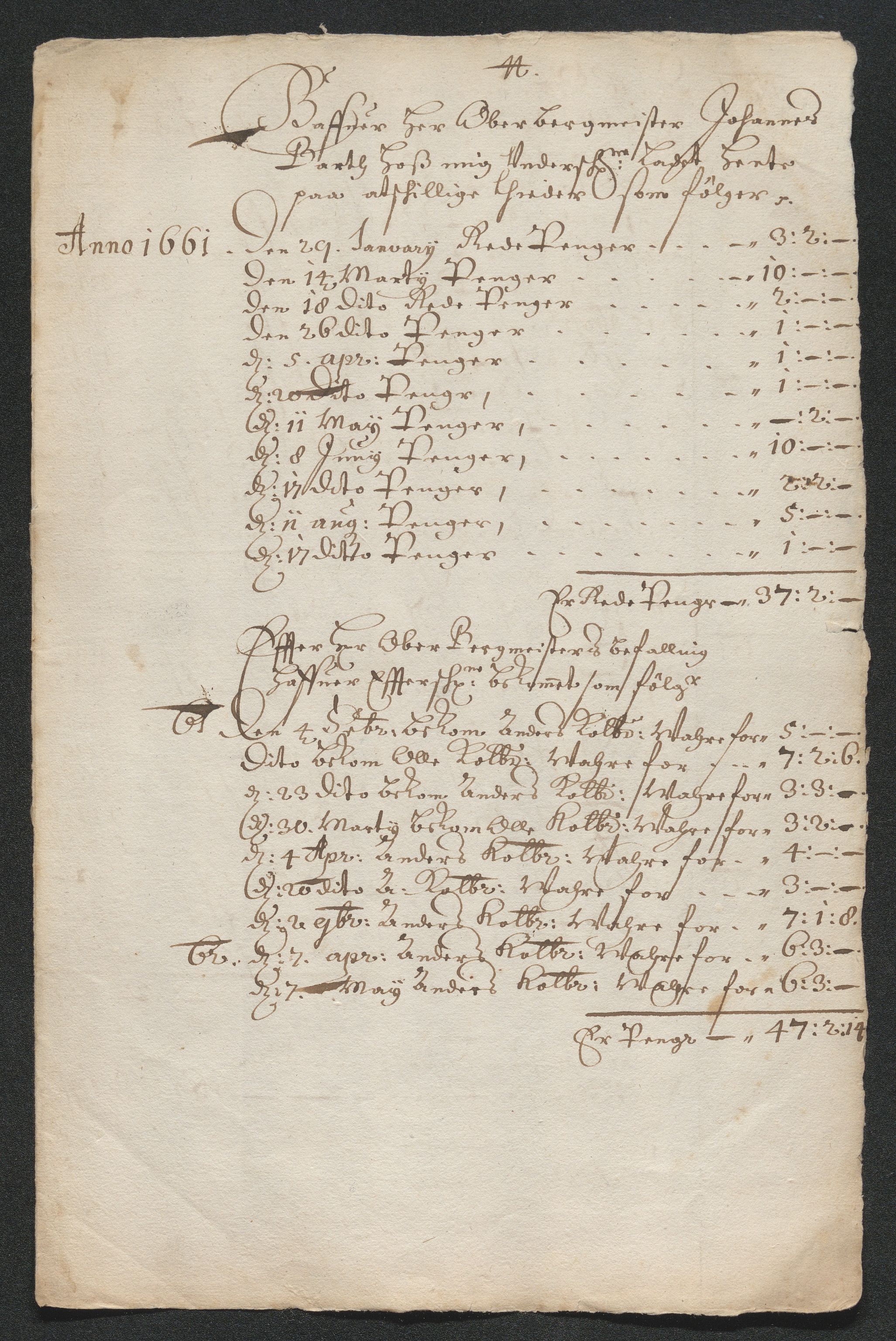 Kongsberg Sølvverk 1623-1816, AV/SAKO-EA-3135/001/D/Dc/Dcd/L0035: Utgiftsregnskap for gruver m.m., 1660-1662, p. 437