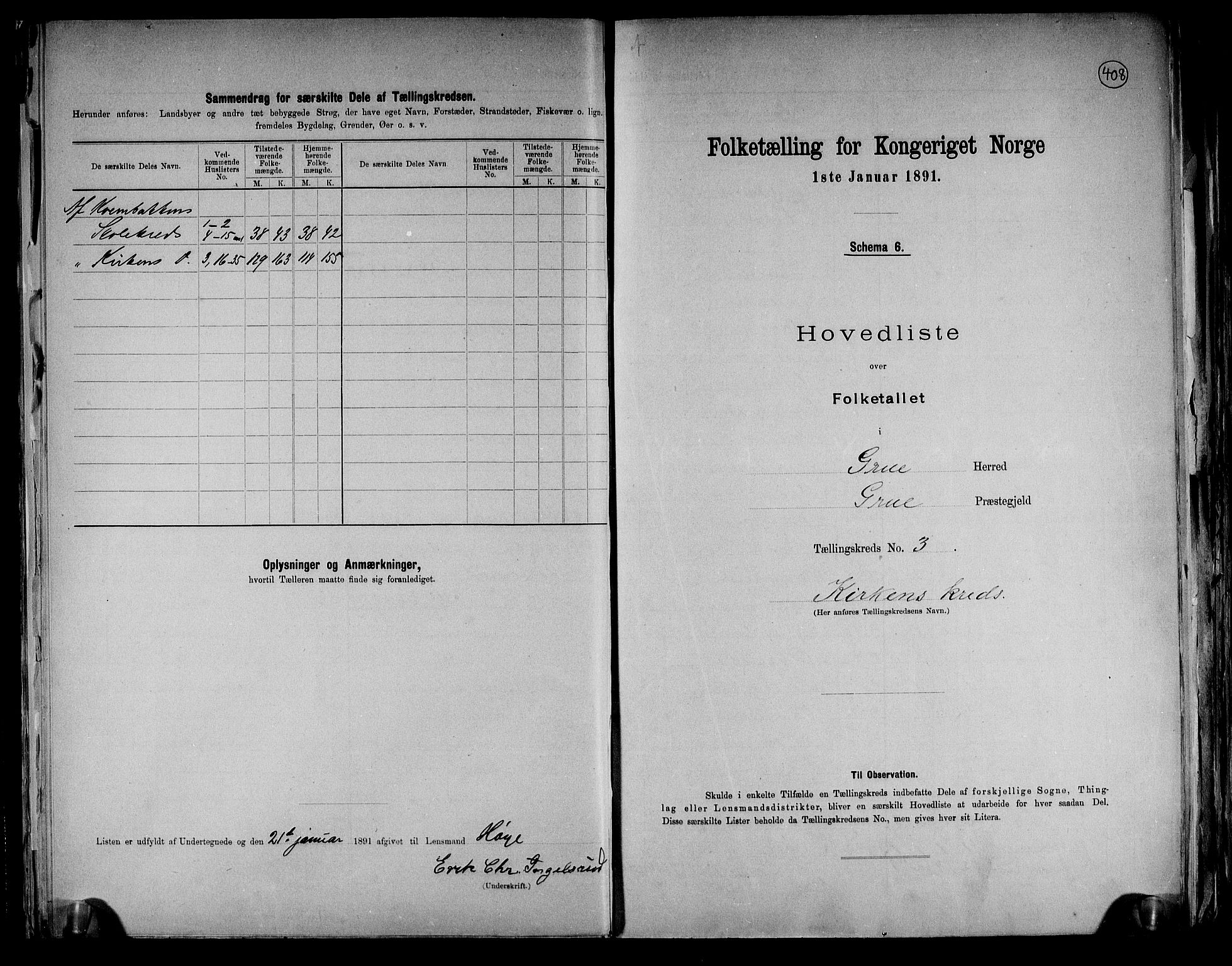 RA, 1891 census for 0423 Grue, 1891, p. 12