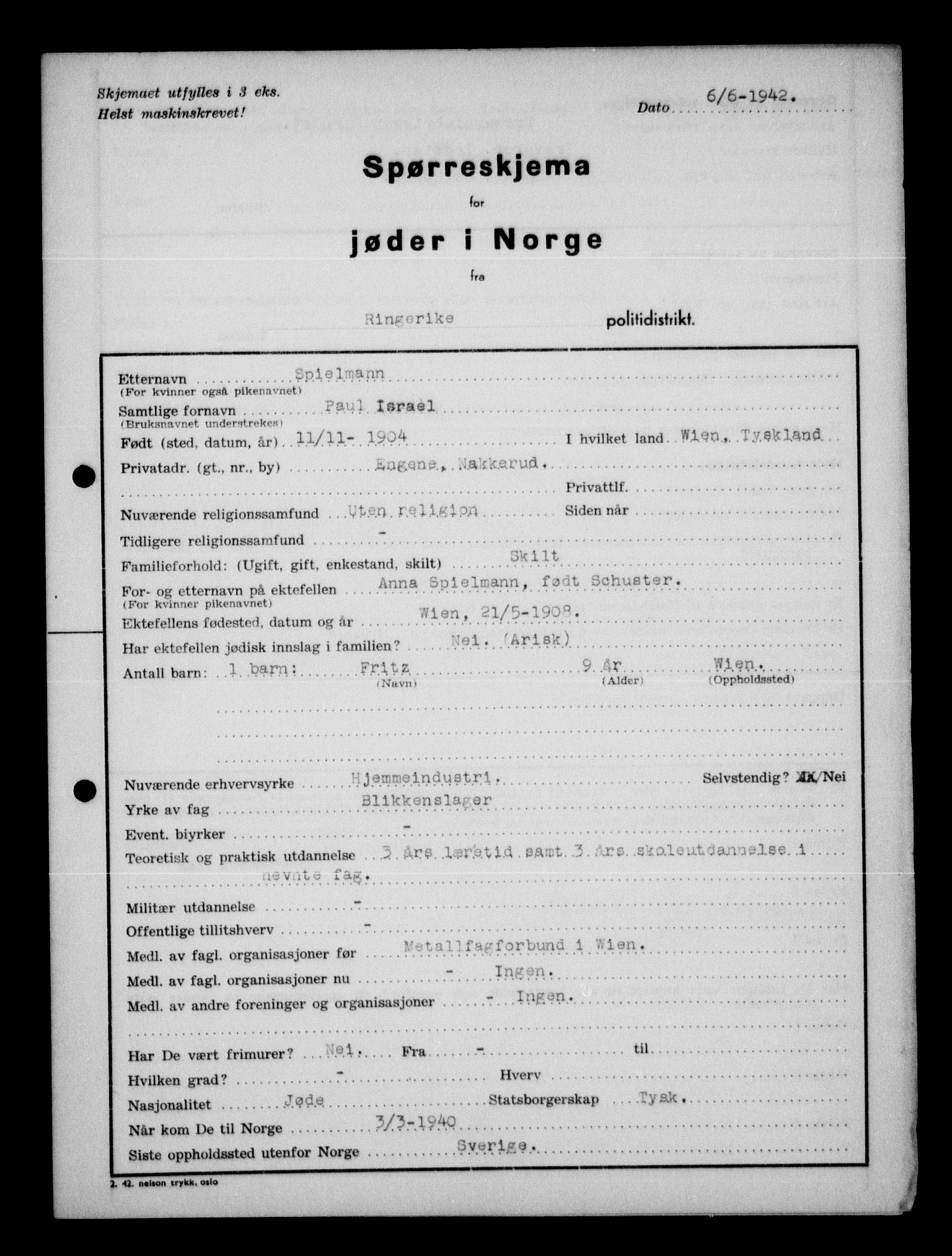 Statspolitiet - Hovedkontoret / Osloavdelingen, AV/RA-S-1329/G/Ga/L0012: Spørreskjema for jøder i Norge. 1: Aker 114- 207 (Levinson-Wozak) og 656 (Salomon). 2: Arendal-Hordaland. 3: Horten-Romerike.  , 1942, p. 860