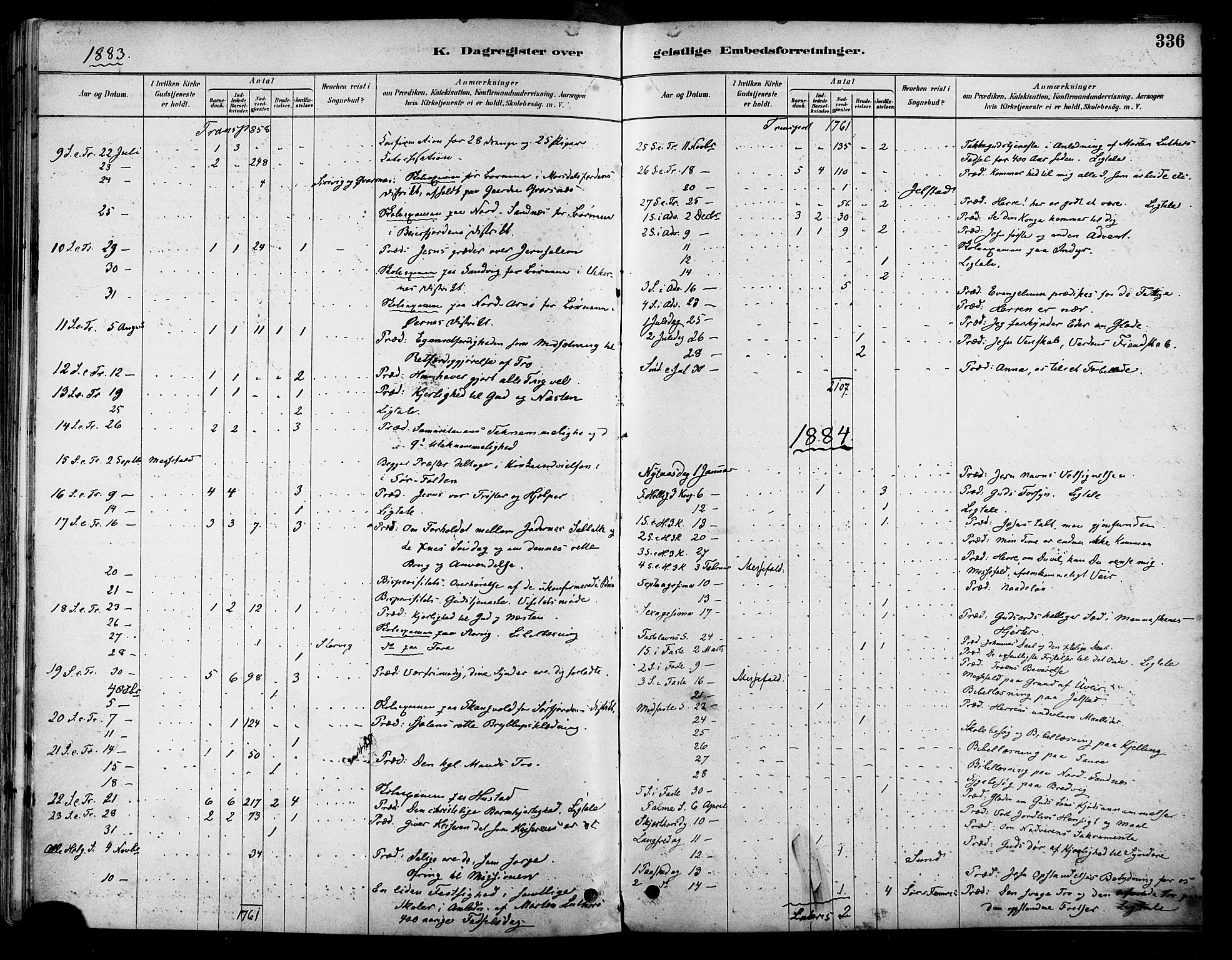 Ministerialprotokoller, klokkerbøker og fødselsregistre - Nordland, AV/SAT-A-1459/805/L0099: Parish register (official) no. 805A06, 1880-1891, p. 336