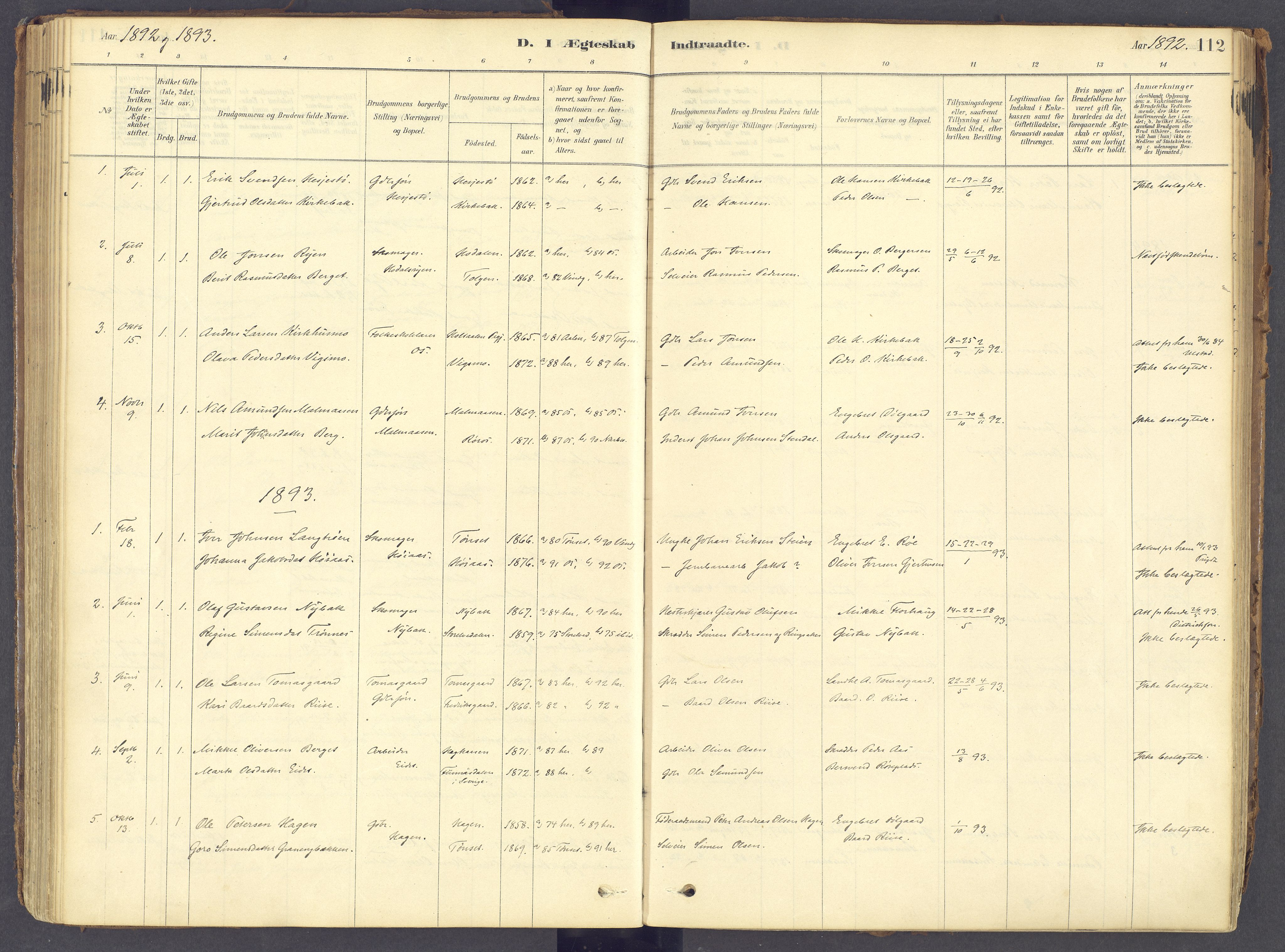 Tolga prestekontor, AV/SAH-PREST-062/K/L0011: Parish register (official) no. 11, 1877-1920, p. 112