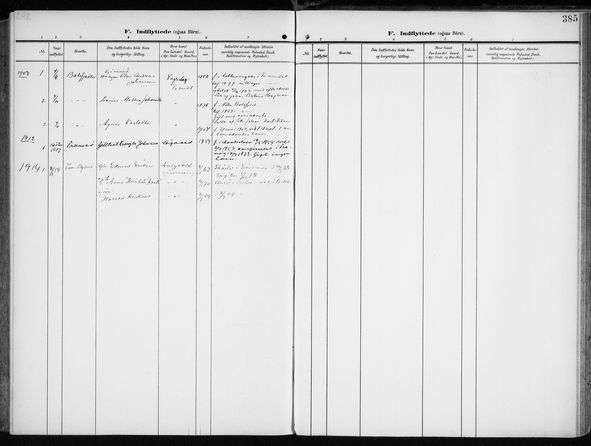 Tromsøysund sokneprestkontor, SATØ/S-1304/G/Ga/L0007kirke: Parish register (official) no. 7, 1907-1914, p. 385