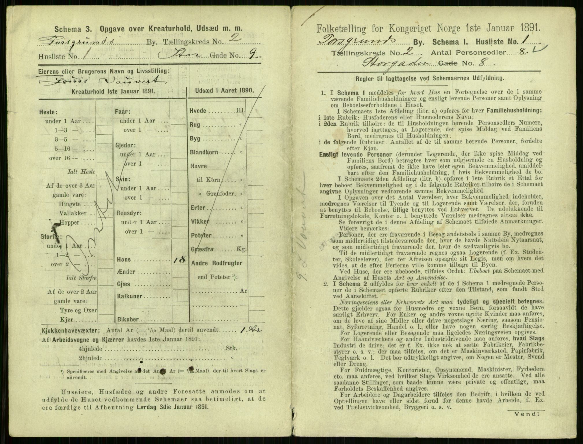 RA, 1891 census for 0805 Porsgrunn, 1891, p. 297