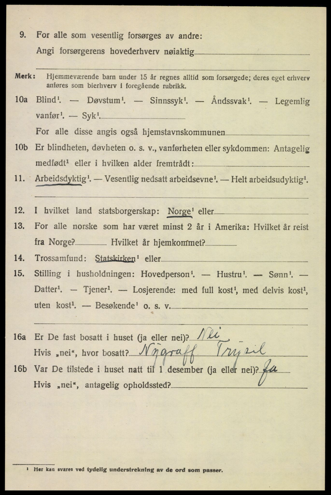 SAH, 1920 census for Trysil, 1920, p. 7106