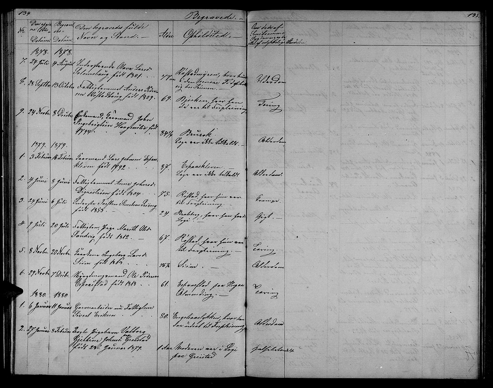 Ministerialprotokoller, klokkerbøker og fødselsregistre - Sør-Trøndelag, SAT/A-1456/608/L0340: Parish register (copy) no. 608C06, 1864-1889, p. 134-135