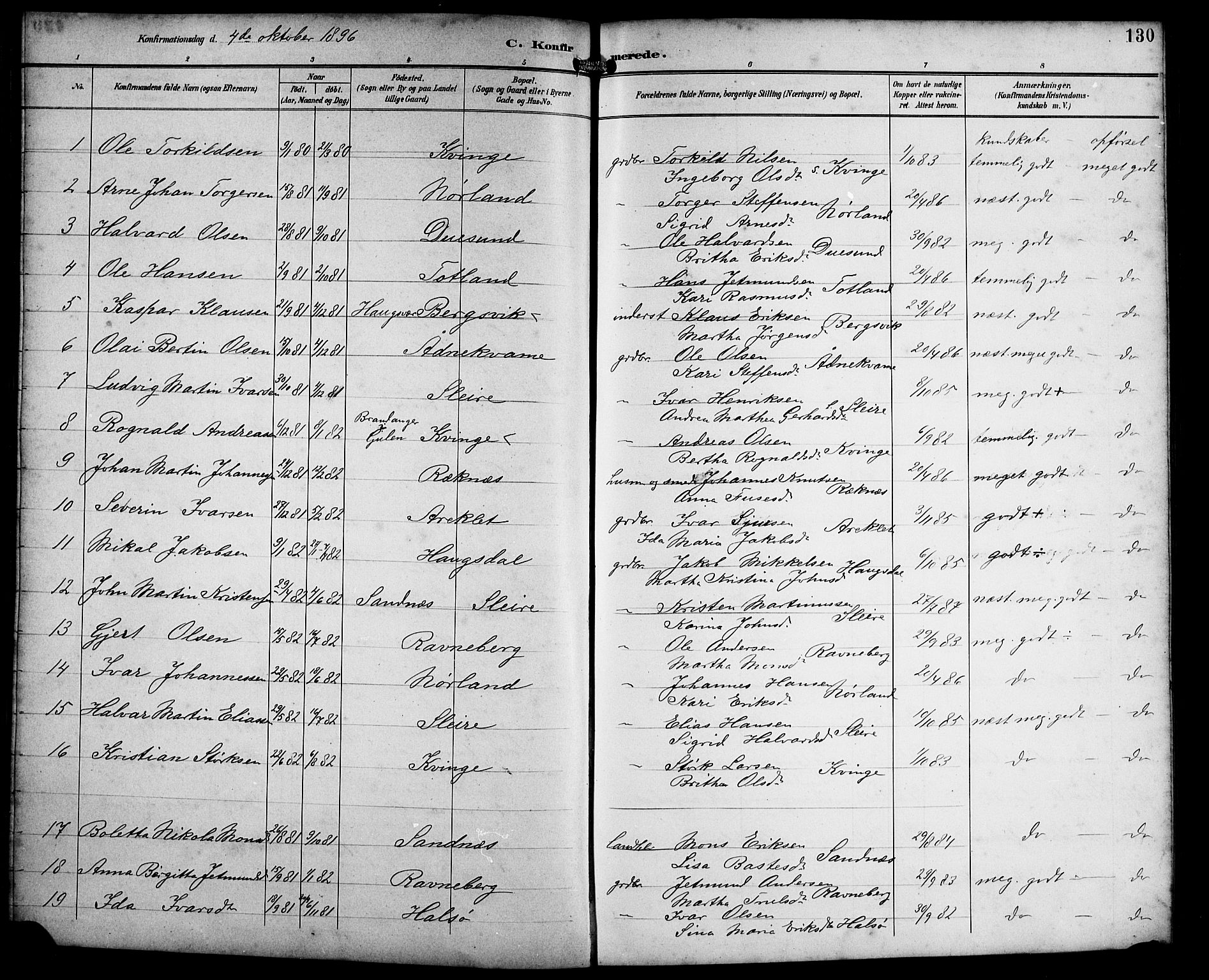 Masfjorden Sokneprestembete, SAB/A-77001: Parish register (copy) no. B 1, 1892-1913, p. 130