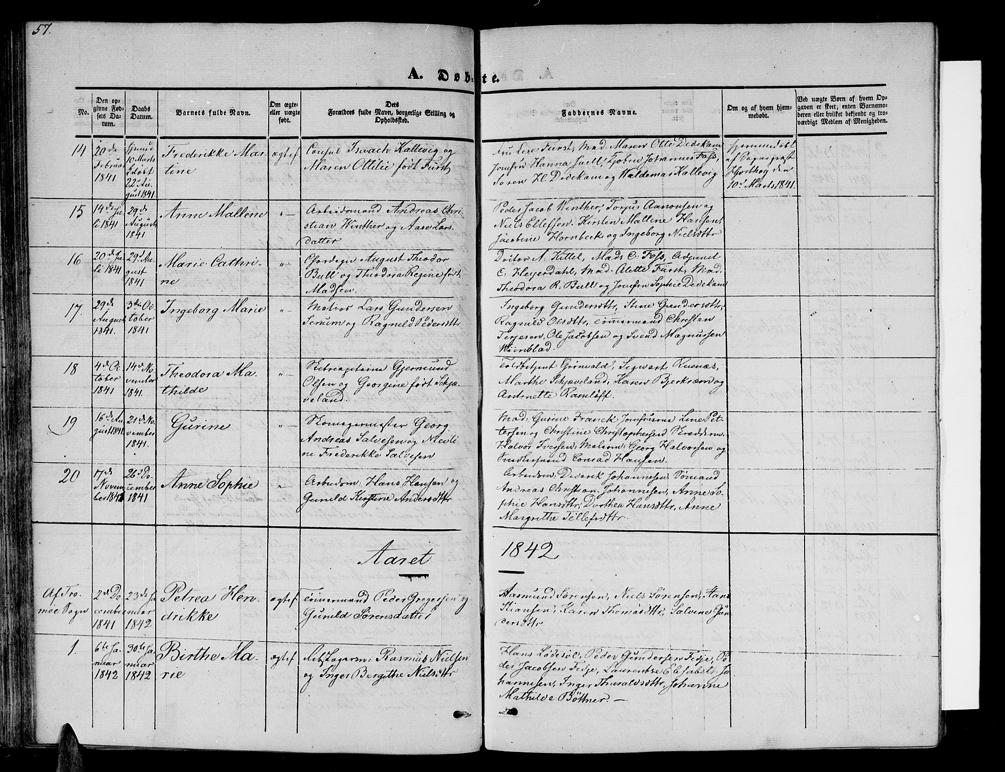 Arendal sokneprestkontor, Trefoldighet, SAK/1111-0040/F/Fb/L0002: Parish register (copy) no. B 2, 1838-1860, p. 57