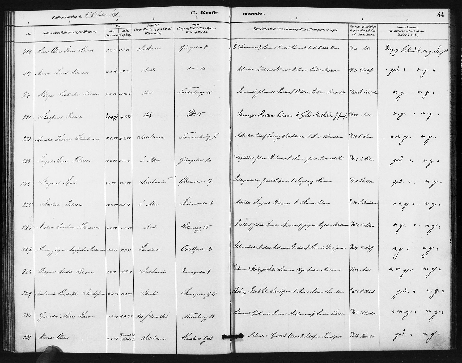 Kampen prestekontor Kirkebøker, AV/SAO-A-10853/F/Fa/L0006: Parish register (official) no. I 6, 1889-1896, p. 44