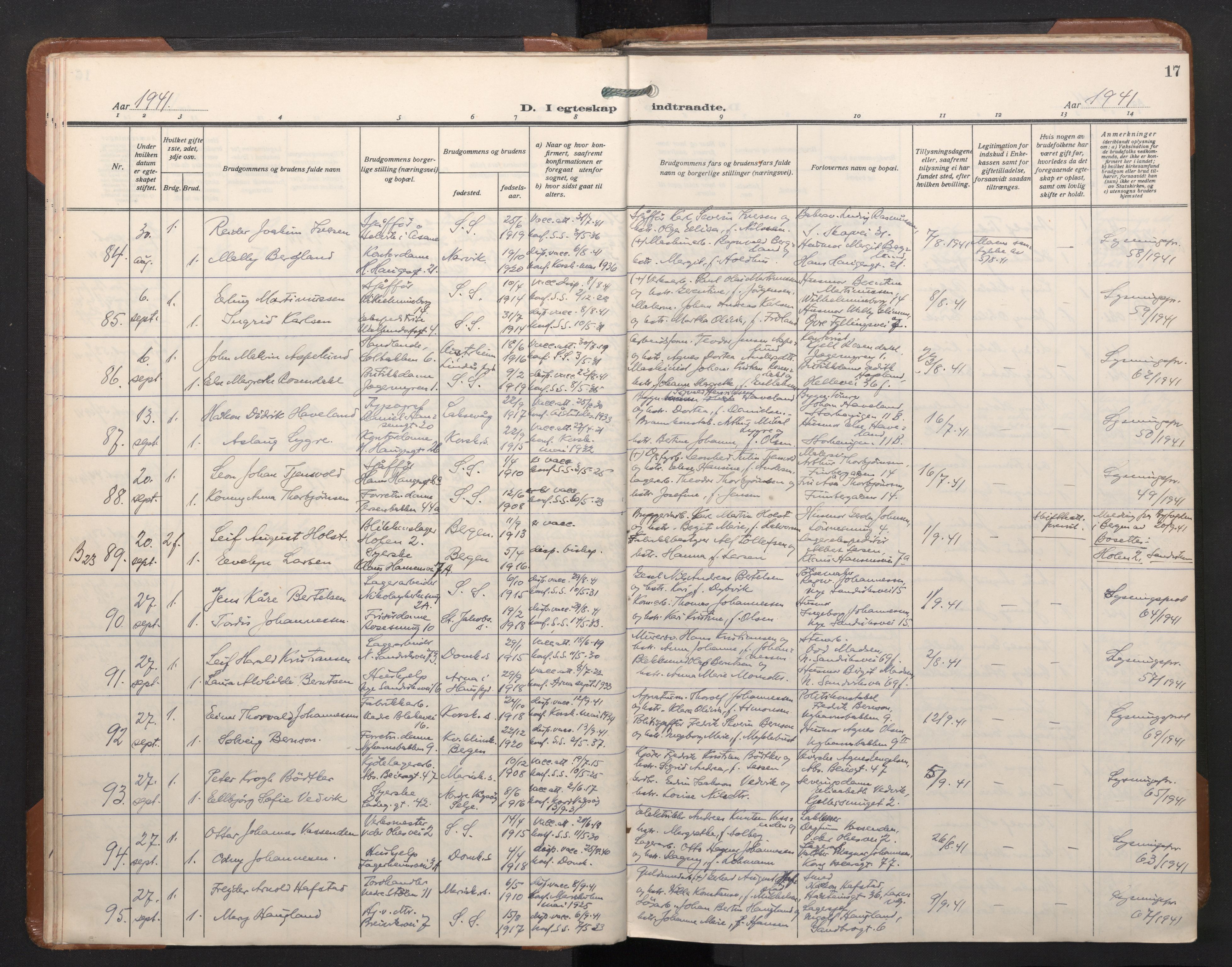 Sandviken Sokneprestembete, SAB/A-77601/H/Ha/L0017: Parish register (official) no. D 4, 1940-1954, p. 17