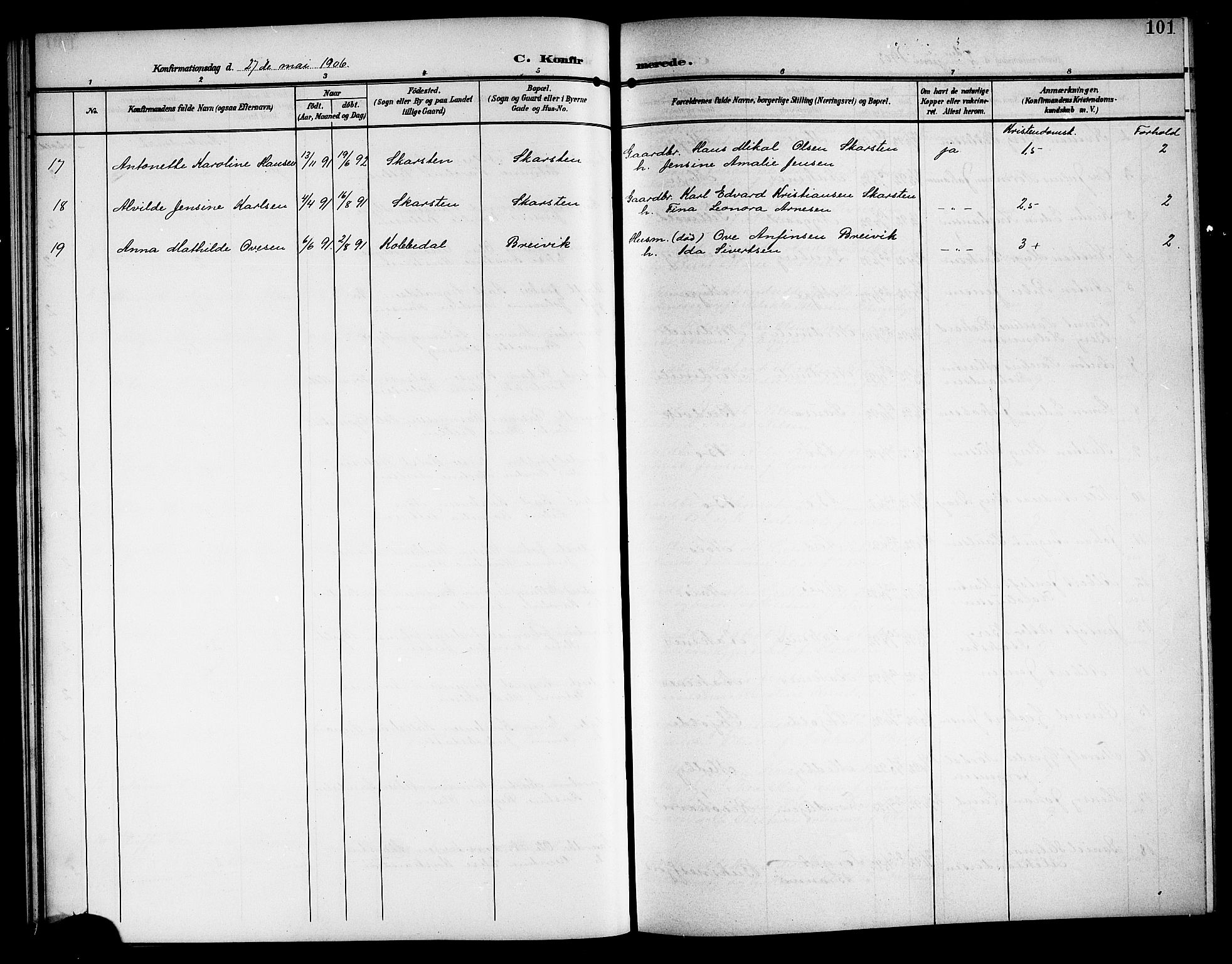 Ministerialprotokoller, klokkerbøker og fødselsregistre - Nordland, AV/SAT-A-1459/897/L1414: Parish register (copy) no. 897C04, 1904-1915, p. 101