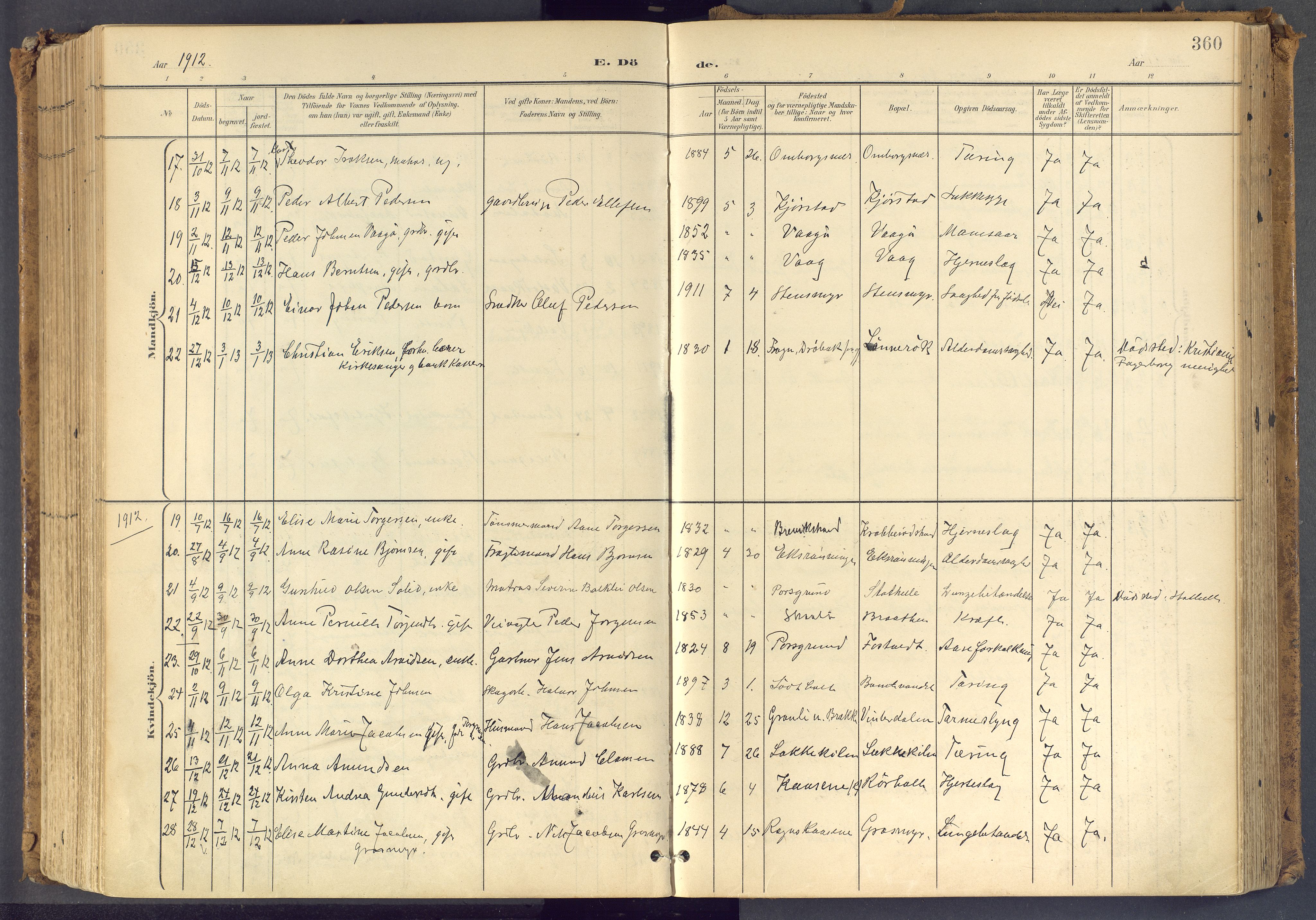 Bamble kirkebøker, AV/SAKO-A-253/F/Fa/L0009: Parish register (official) no. I 9, 1901-1917, p. 360