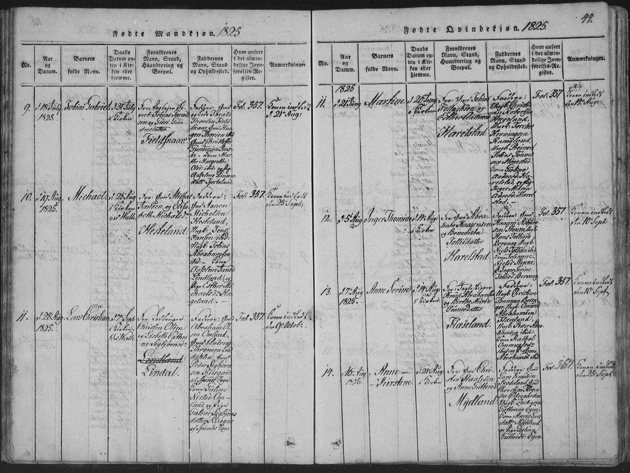 Sør-Audnedal sokneprestkontor, AV/SAK-1111-0039/F/Fa/Faa/L0001: Parish register (official) no. A 1, 1816-1848, p. 44