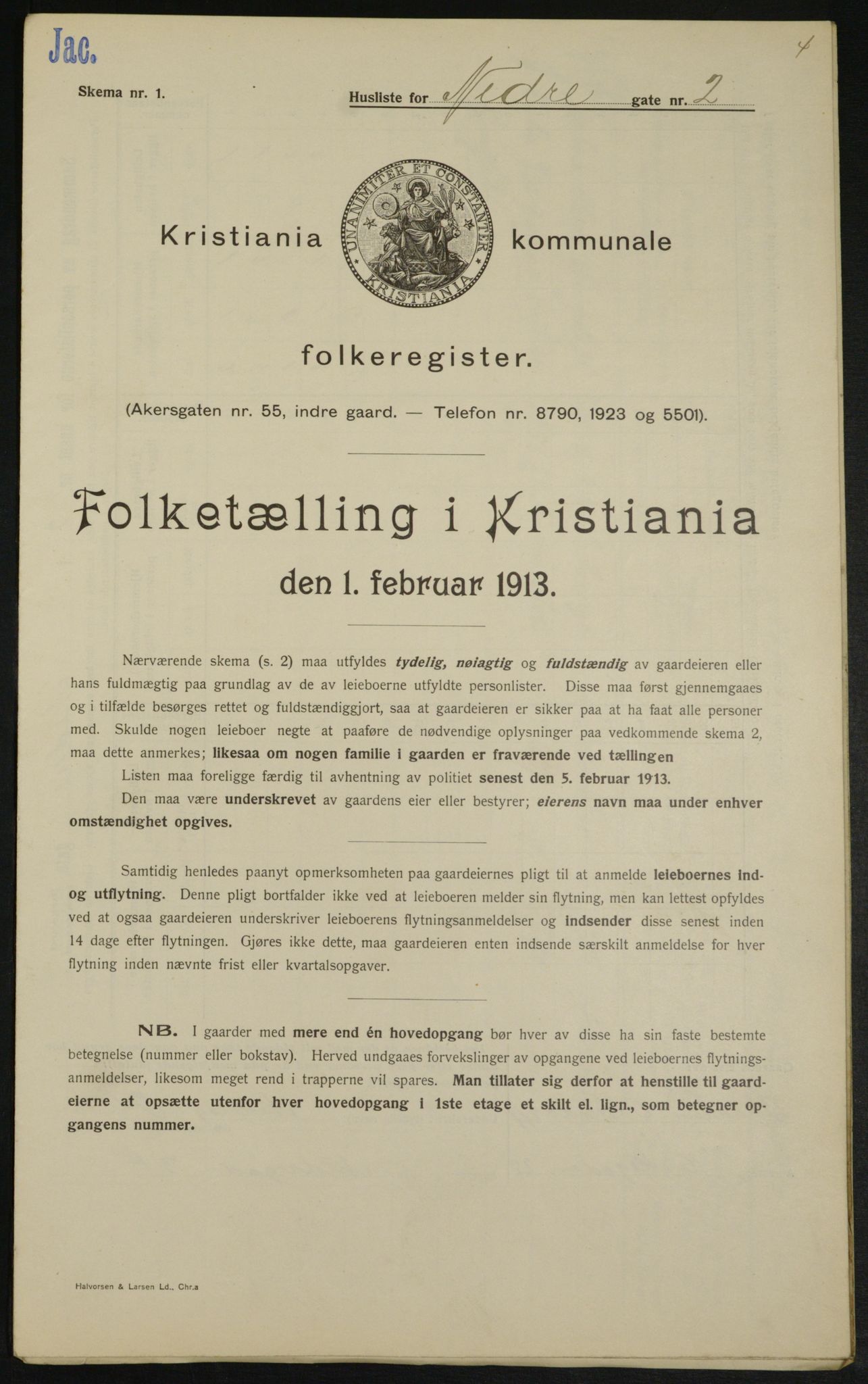 OBA, Municipal Census 1913 for Kristiania, 1913, p. 69108