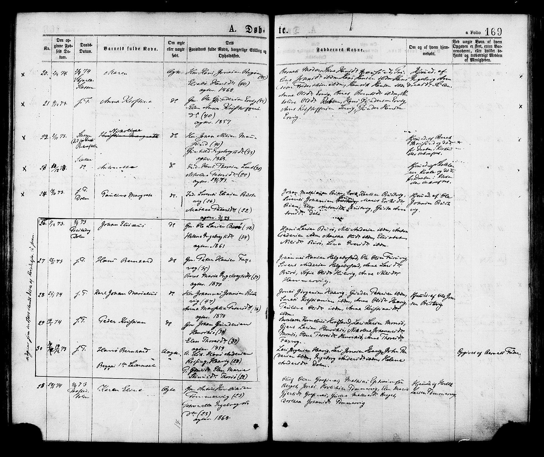 Ministerialprotokoller, klokkerbøker og fødselsregistre - Sør-Trøndelag, SAT/A-1456/634/L0532: Parish register (official) no. 634A08, 1871-1881, p. 169