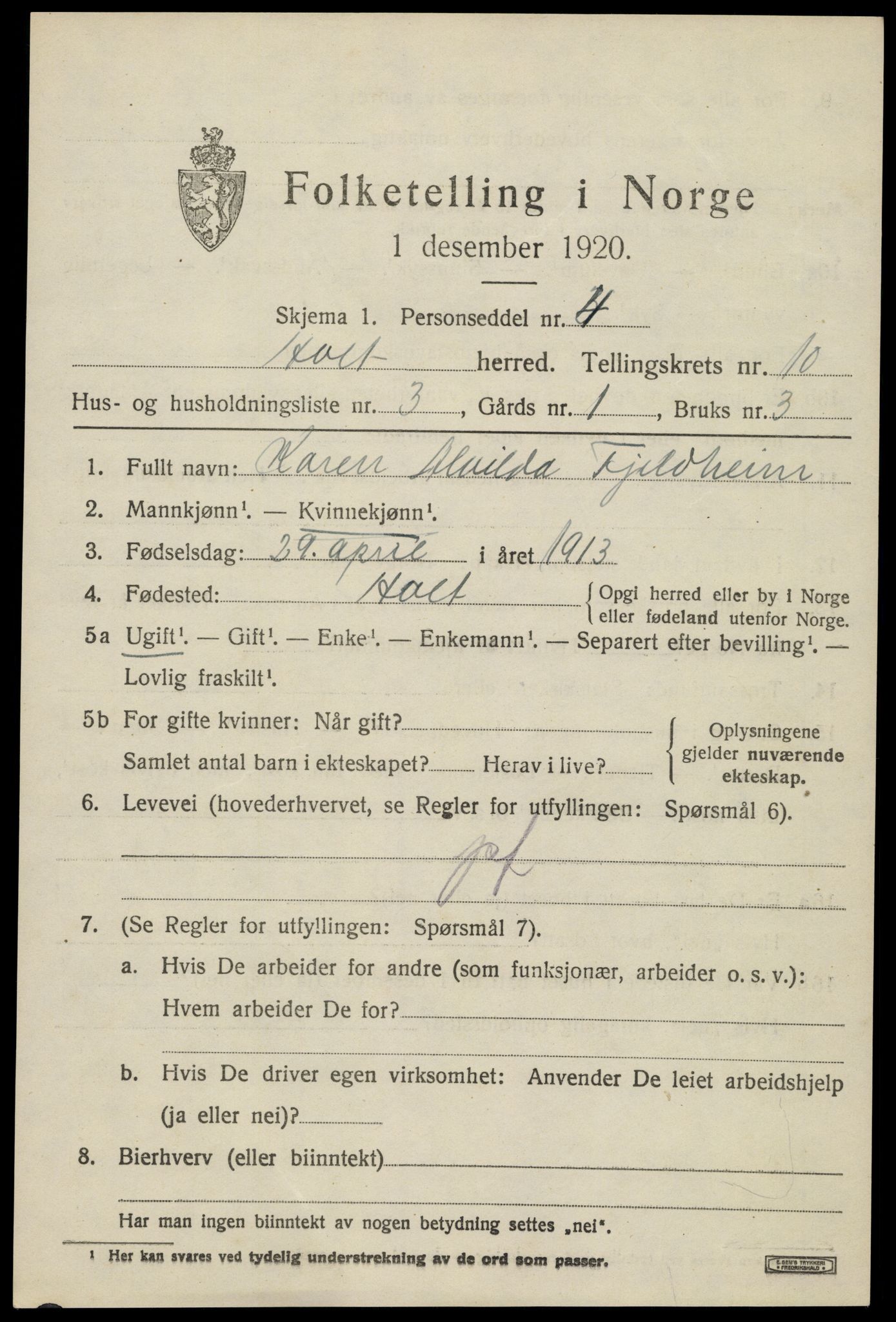 SAK, 1920 census for Holt, 1920, p. 5732