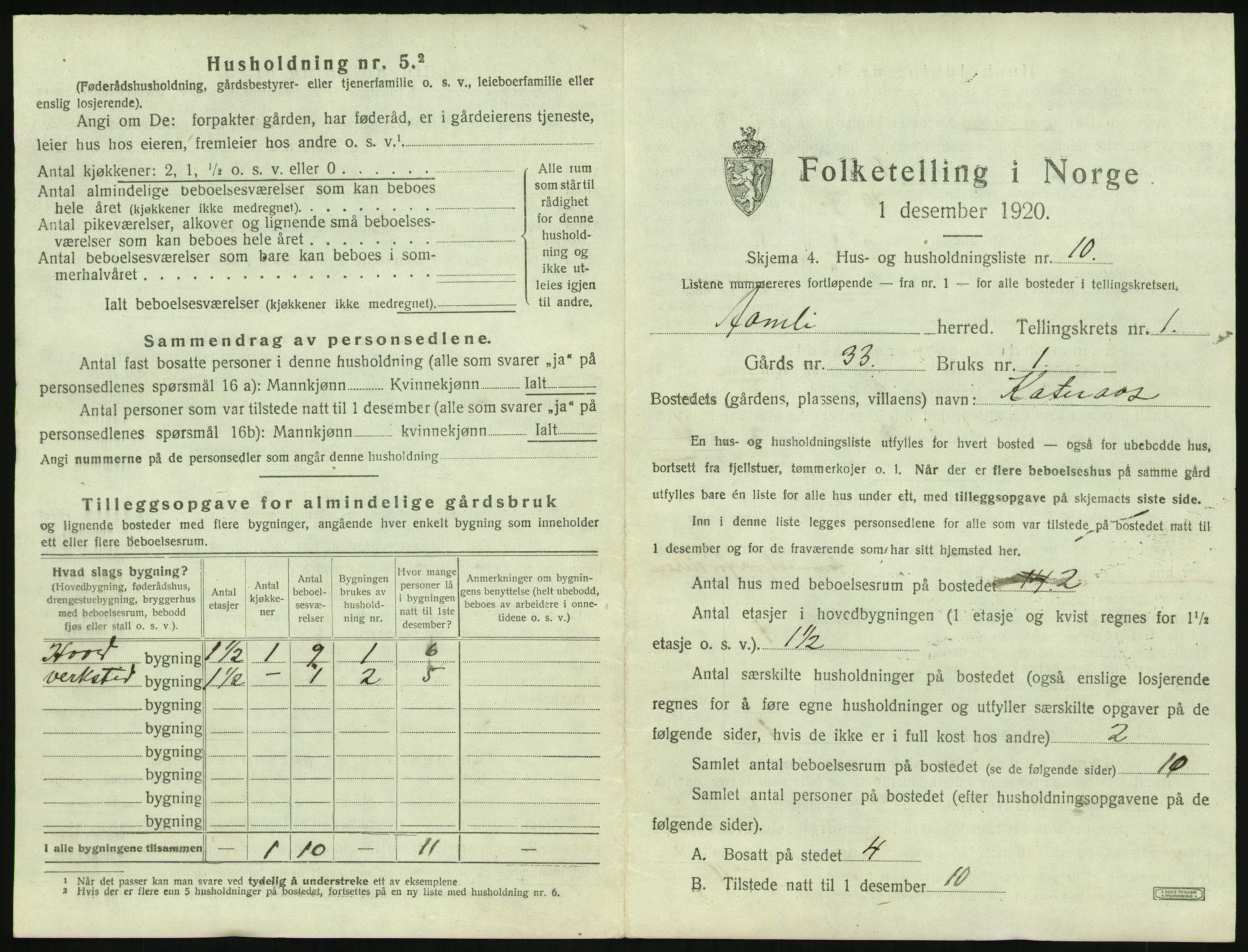 SAK, 1920 census for Åmli, 1920, p. 61