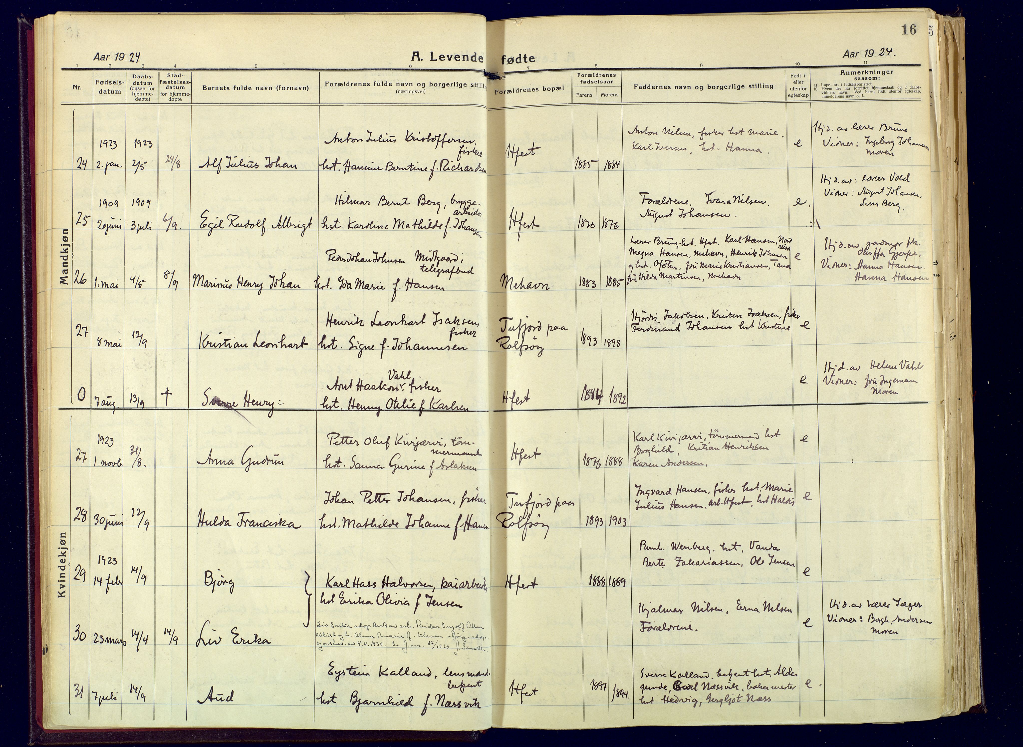 Hammerfest sokneprestkontor, AV/SATØ-S-1347/H/Ha/L0017.kirke: Parish register (official) no. 17, 1923-1933, p. 16