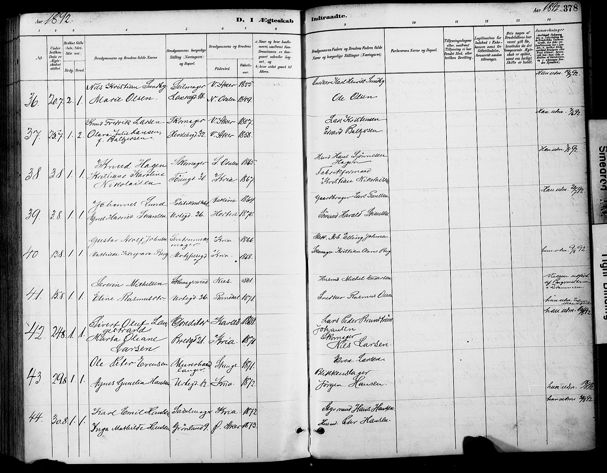 Grønland prestekontor Kirkebøker, AV/SAO-A-10848/F/Fa/L0013: Parish register (official) no. 13, 1887-1906, p. 378