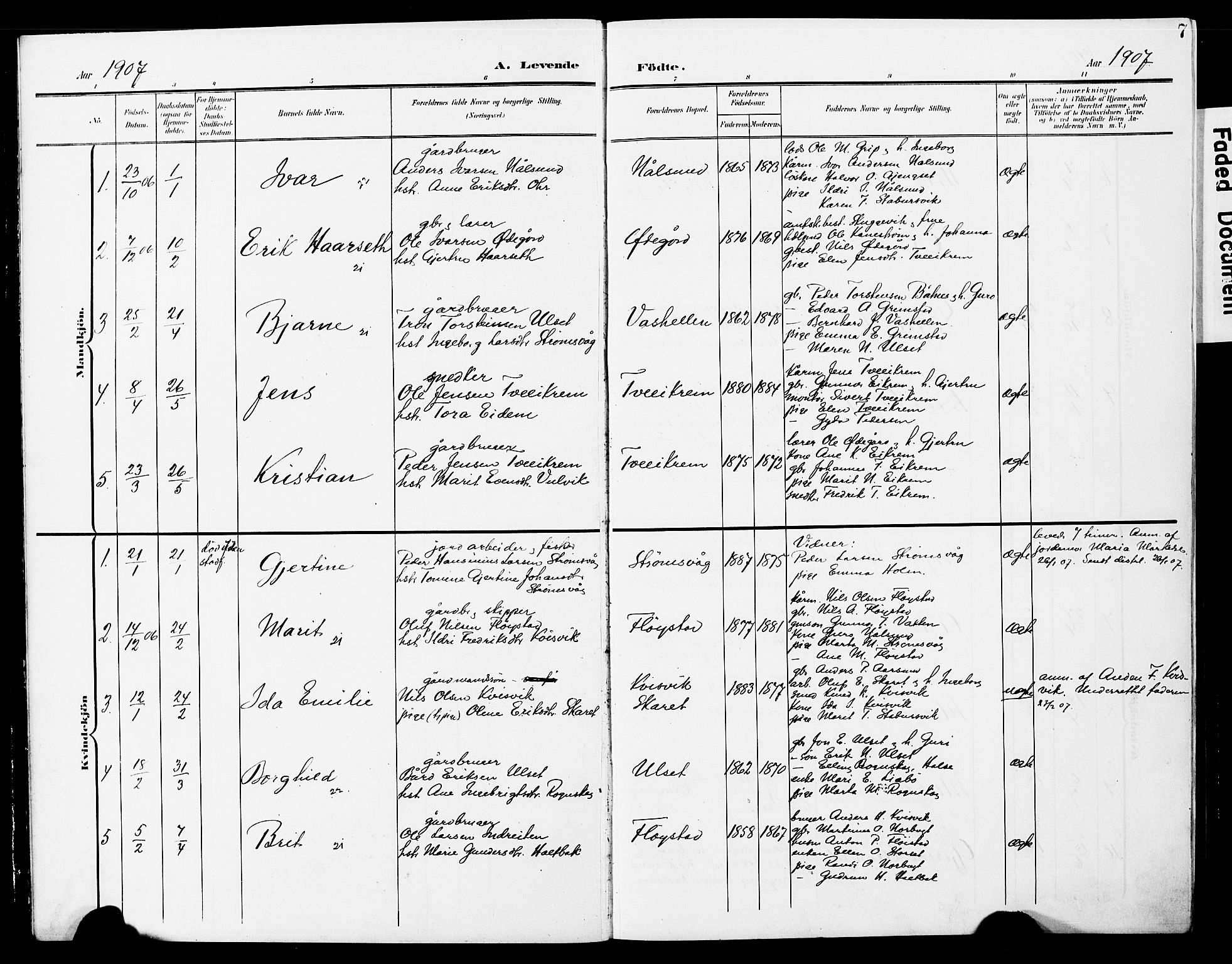 Ministerialprotokoller, klokkerbøker og fødselsregistre - Møre og Romsdal, AV/SAT-A-1454/587/L1001: Parish register (copy) no. 587C01, 1906-1927, p. 7