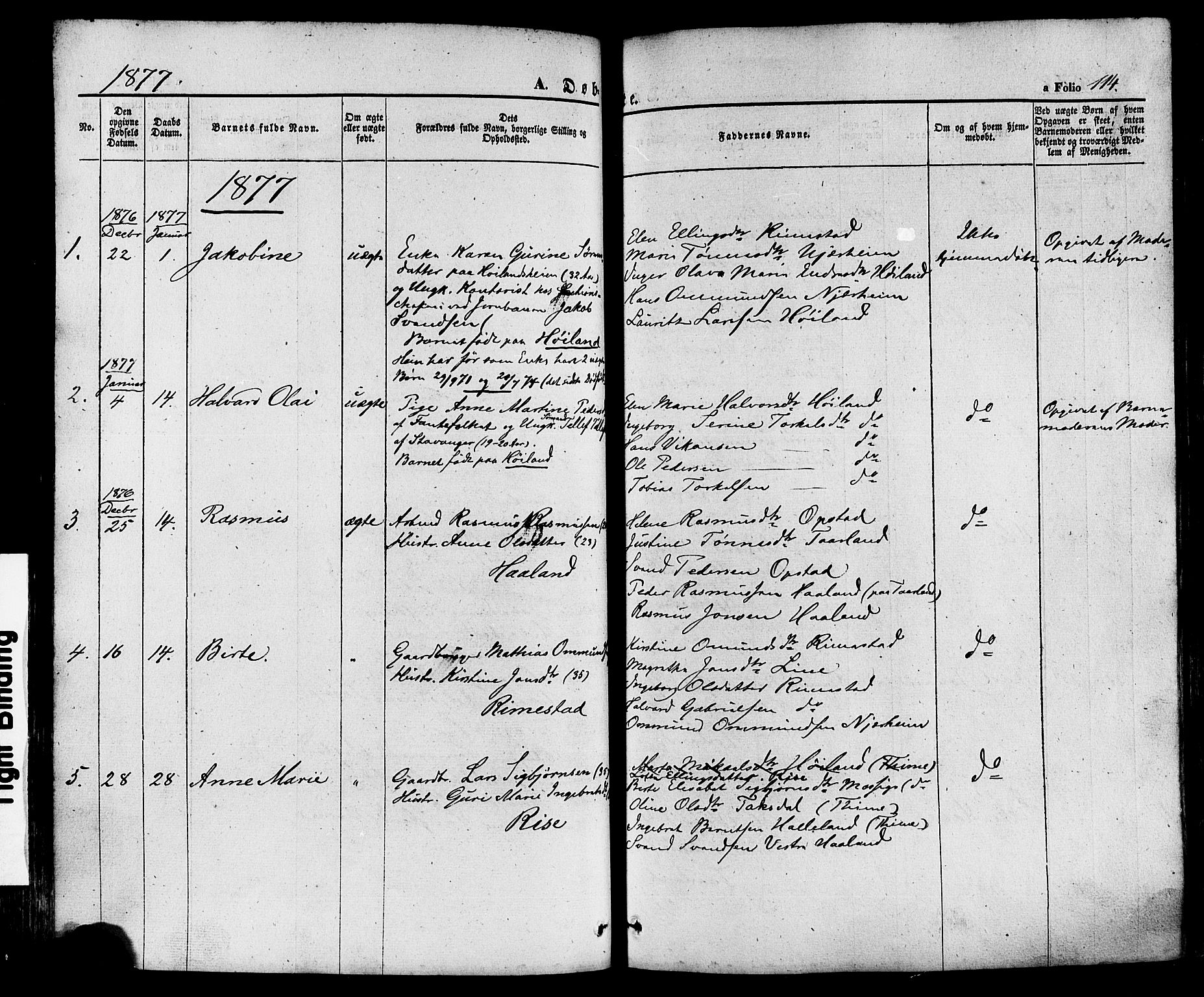 Hå sokneprestkontor, AV/SAST-A-101801/001/30BA/L0008: Parish register (official) no. A 7, 1853-1878, p. 114