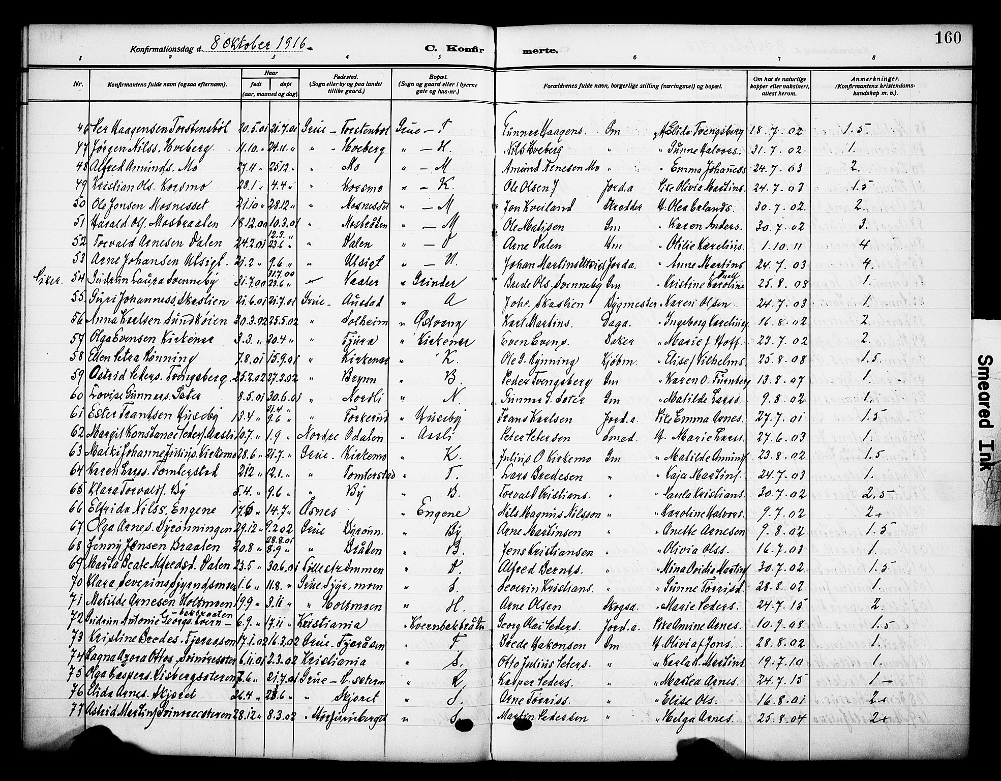 Grue prestekontor, AV/SAH-PREST-036/H/Ha/Haa/L0015: Parish register (official) no. 15, 1911-1922, p. 160