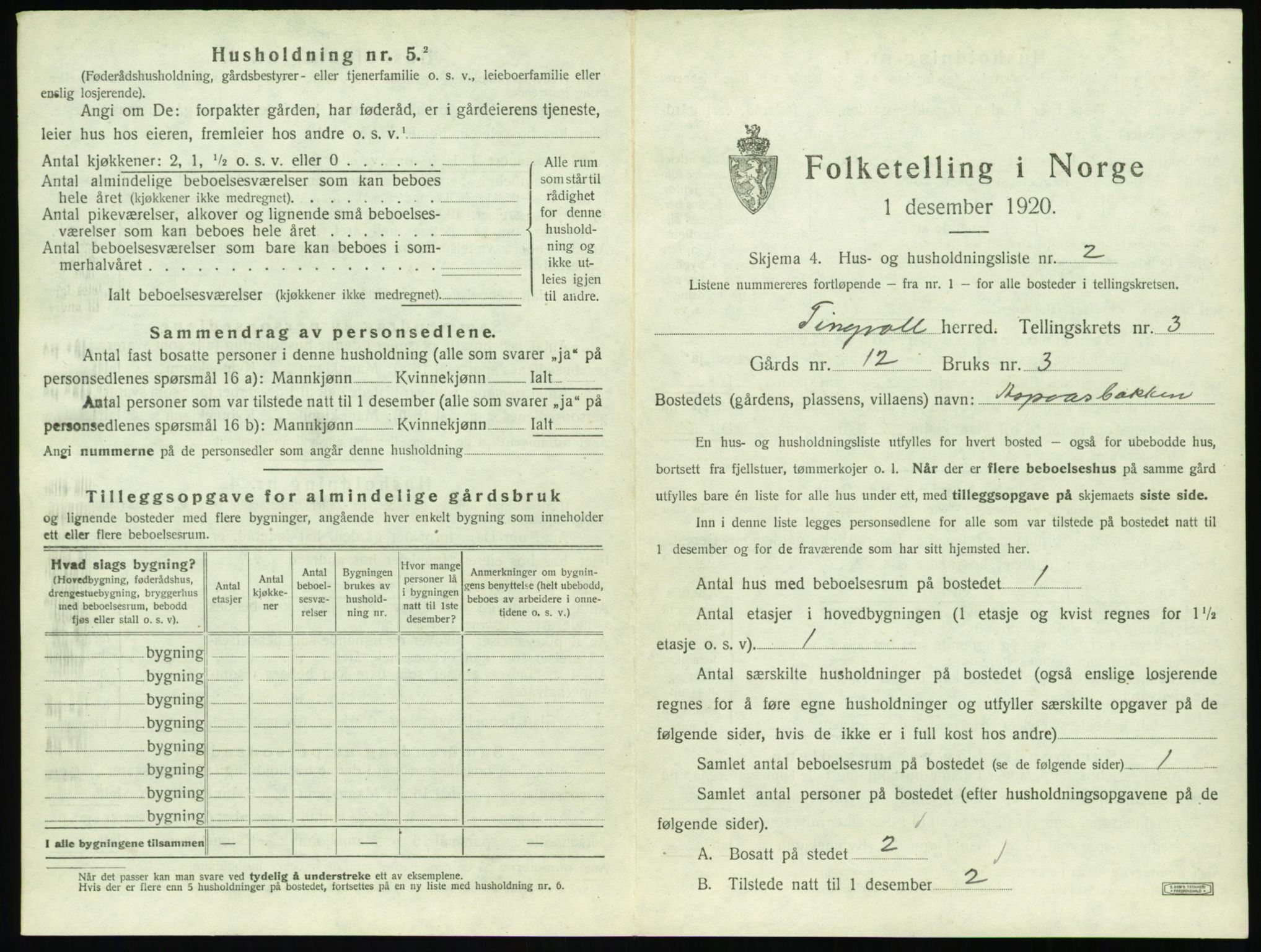 SAT, 1920 census for Tingvoll, 1920, p. 152