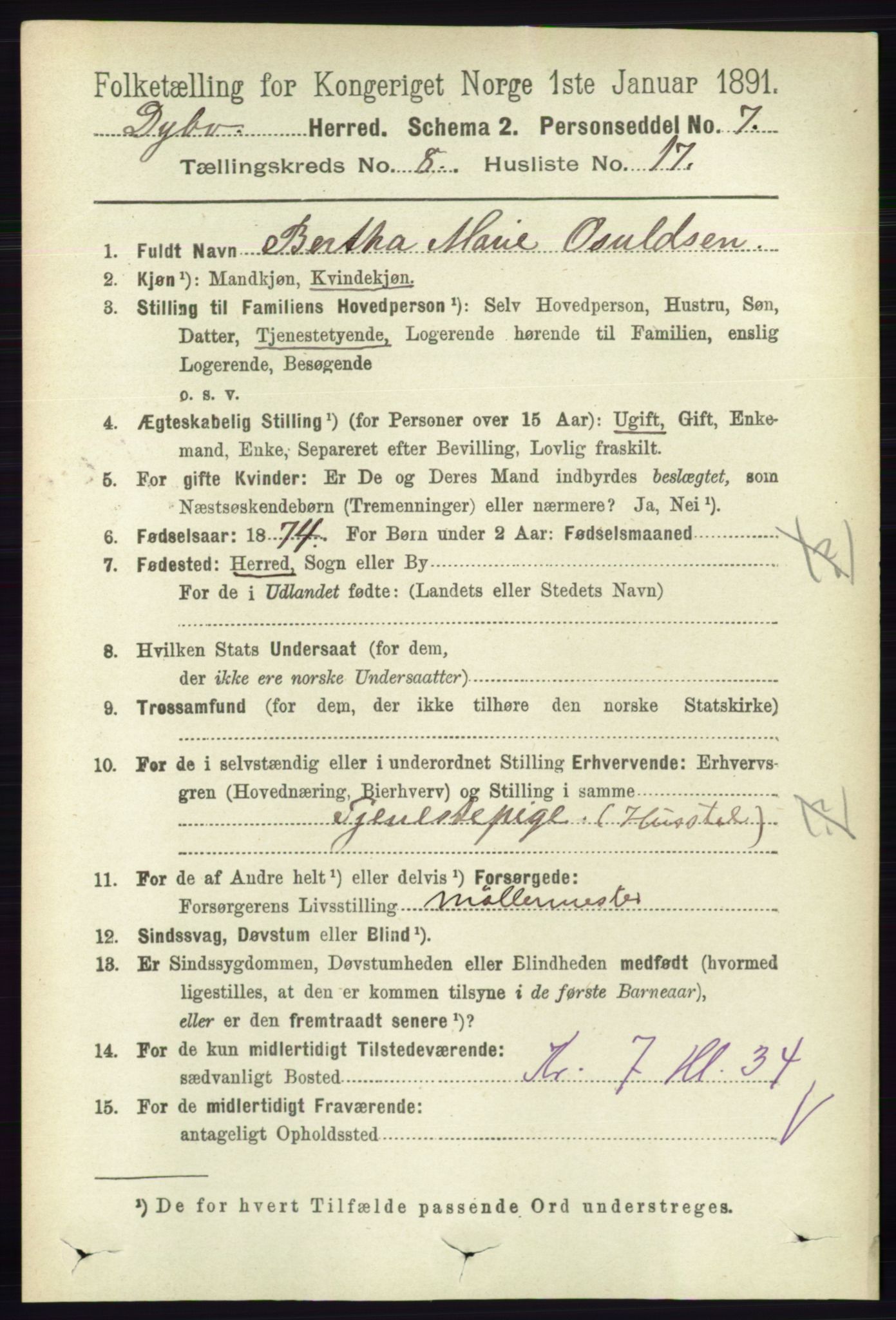 RA, 1891 census for 0915 Dypvåg, 1891, p. 2821