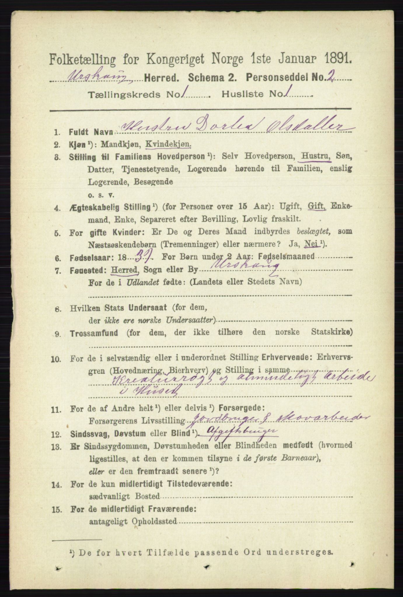 RA, 1891 census for 0224 Aurskog, 1891, p. 54