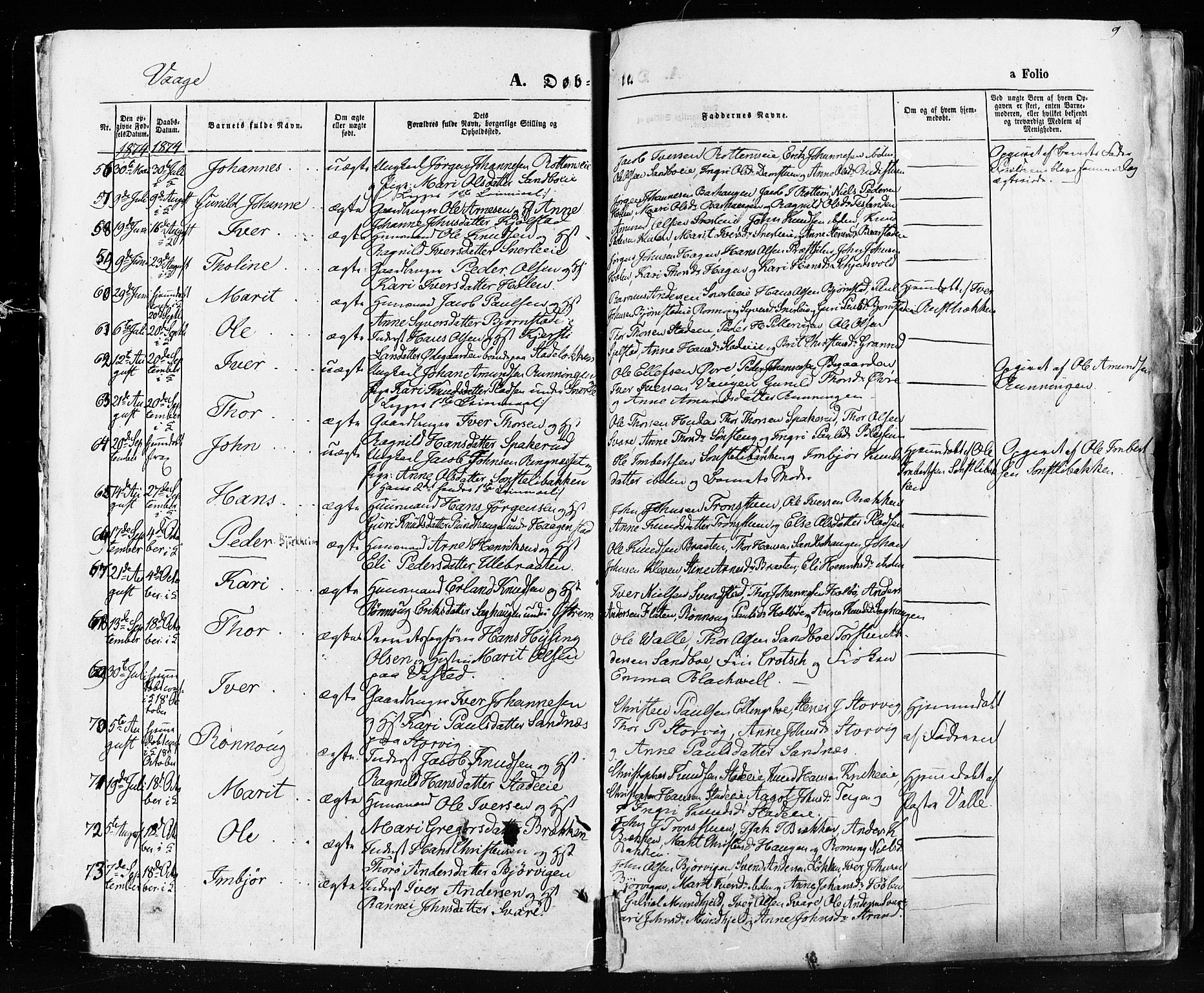 Vågå prestekontor, AV/SAH-PREST-076/H/Ha/Haa/L0007: Parish register (official) no. 7 /1, 1872-1886, p. 9