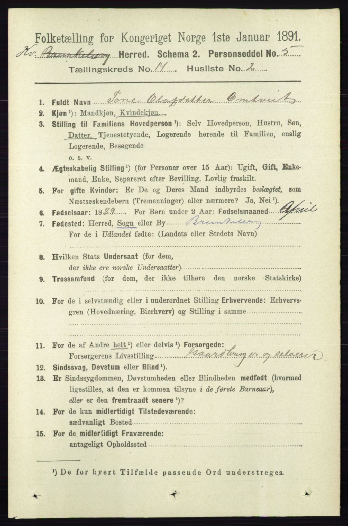 RA, 1891 census for 0829 Kviteseid, 1891, p. 3358