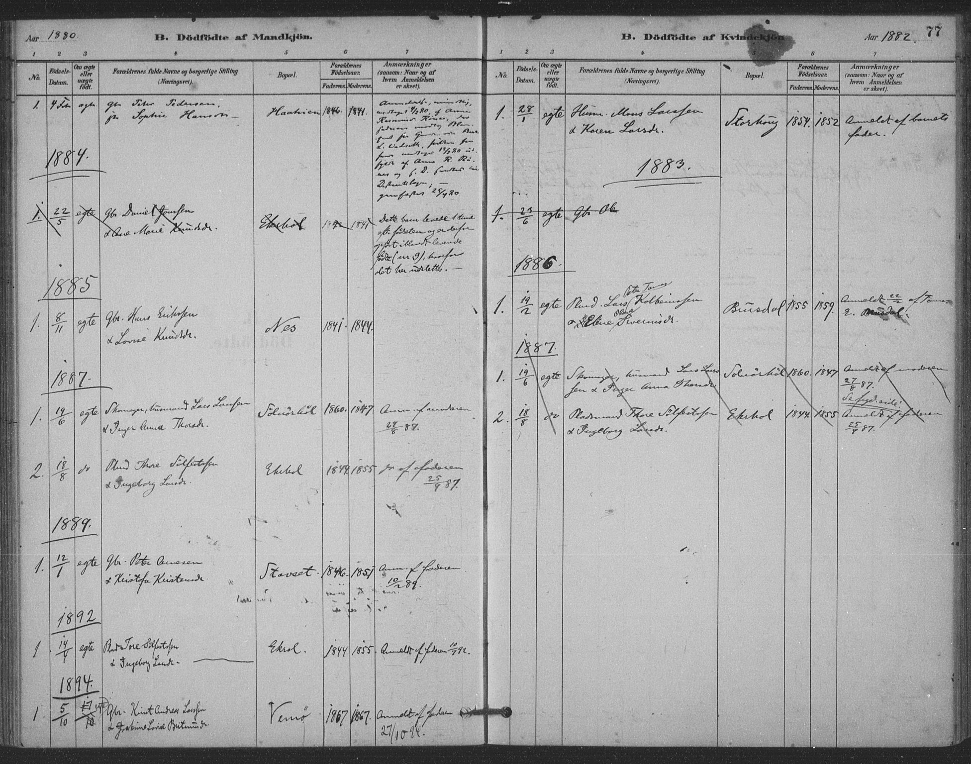 Ministerialprotokoller, klokkerbøker og fødselsregistre - Møre og Romsdal, AV/SAT-A-1454/524/L0356: Parish register (official) no. 524A08, 1880-1899, p. 77