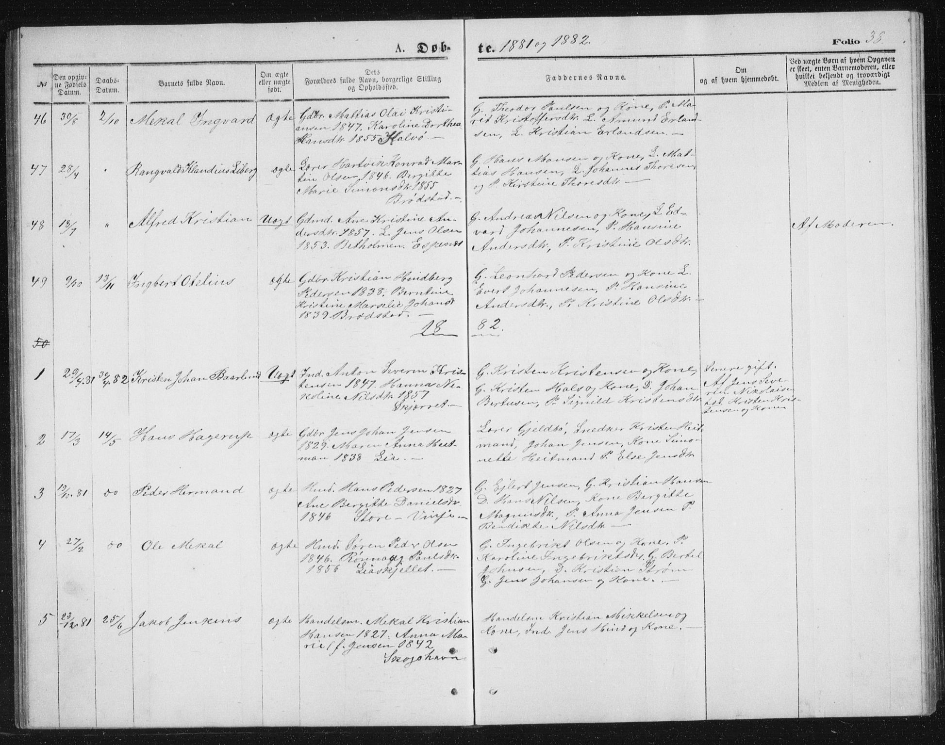 Tranøy sokneprestkontor, SATØ/S-1313/I/Ia/Iab/L0013klokker: Parish register (copy) no. 13, 1874-1896, p. 38