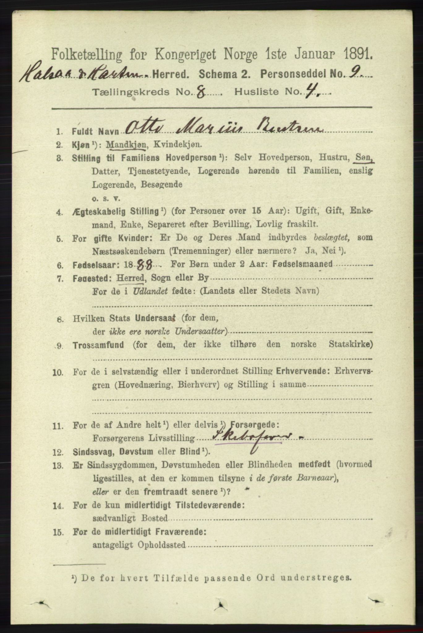 RA, 1891 census for 1019 Halse og Harkmark, 1891, p. 3278
