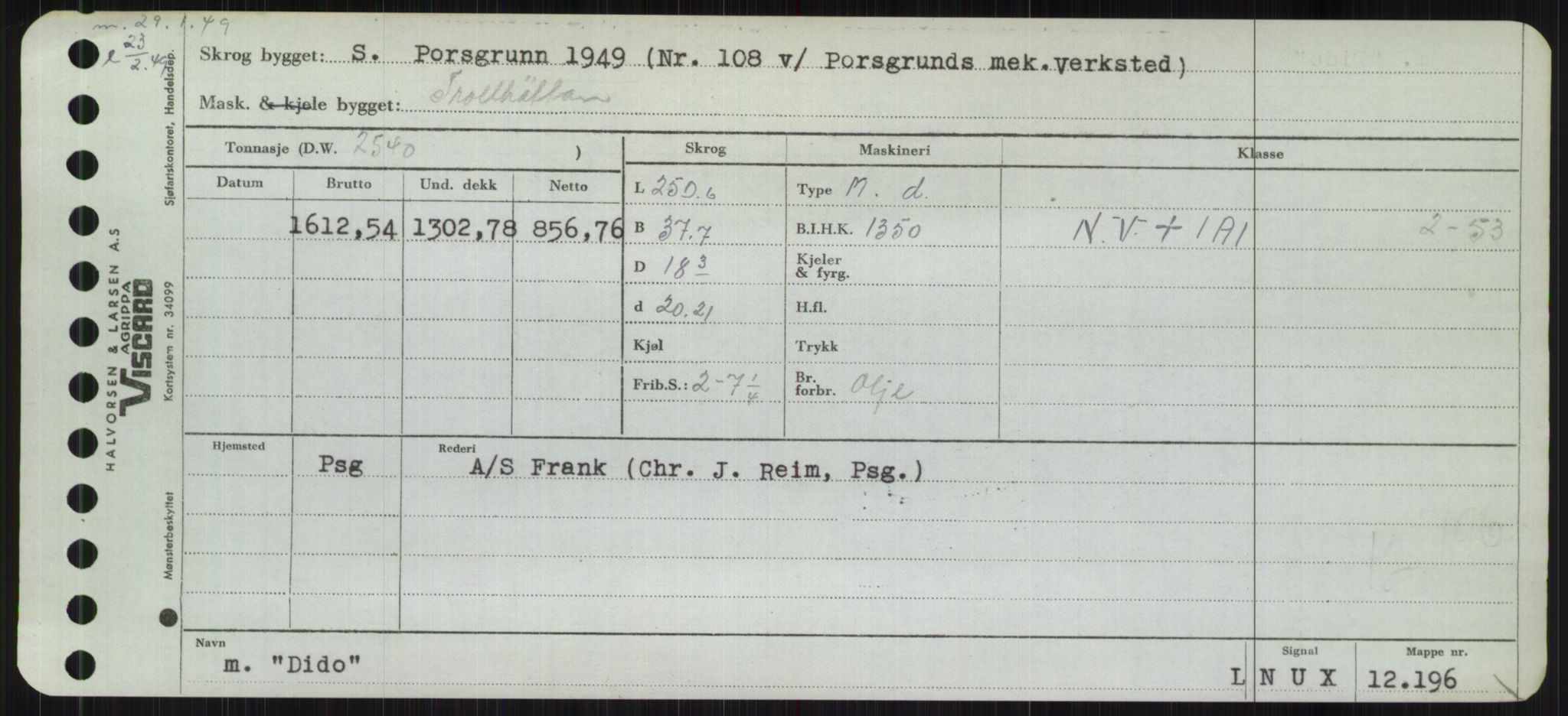 Sjøfartsdirektoratet med forløpere, Skipsmålingen, RA/S-1627/H/Hb/L0001: Fartøy, A-D, p. 493