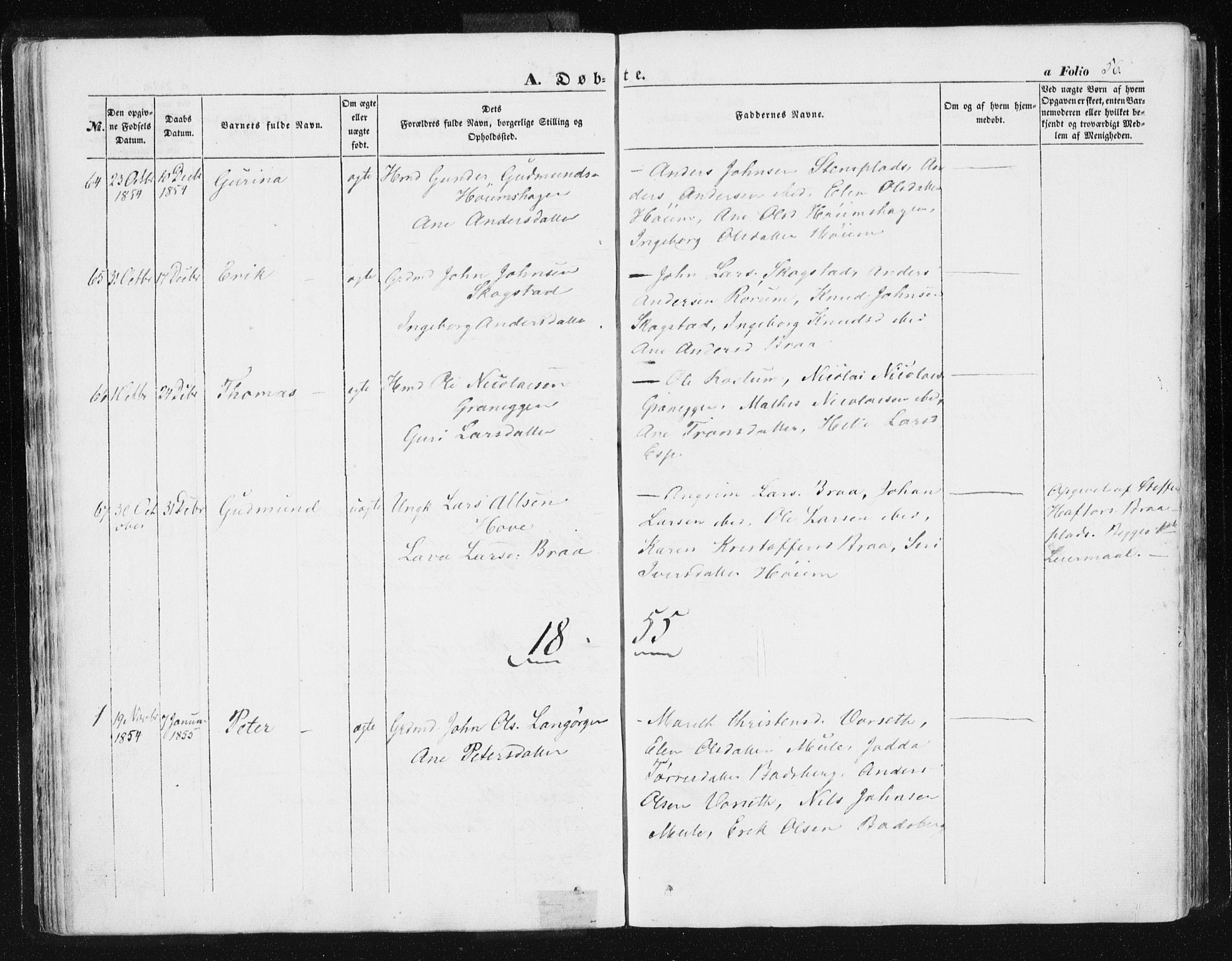 Ministerialprotokoller, klokkerbøker og fødselsregistre - Sør-Trøndelag, SAT/A-1456/612/L0376: Parish register (official) no. 612A08, 1846-1859, p. 56