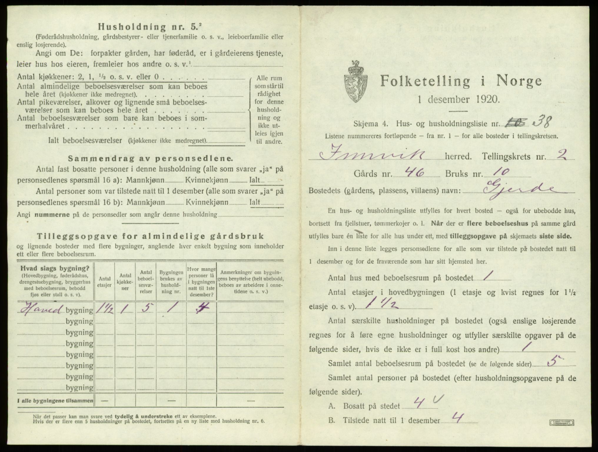 SAB, 1920 census for Innvik, 1920, p. 150