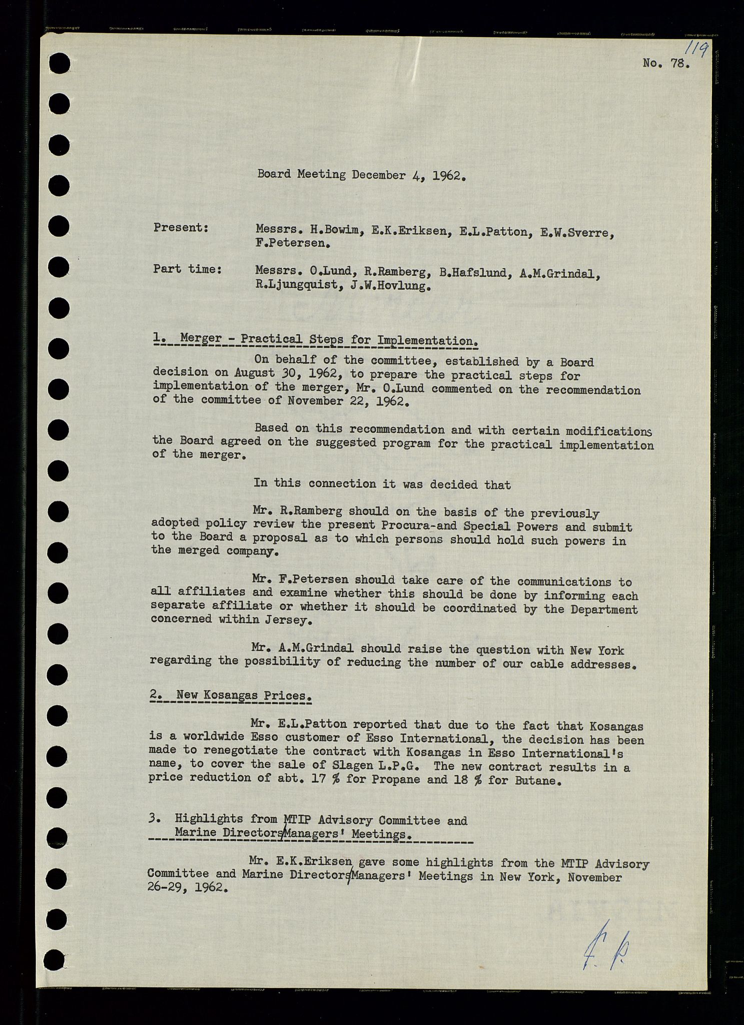 Pa 0982 - Esso Norge A/S, AV/SAST-A-100448/A/Aa/L0001/0003: Den administrerende direksjon Board minutes (styrereferater) / Den administrerende direksjon Board minutes (styrereferater), 1962, p. 119