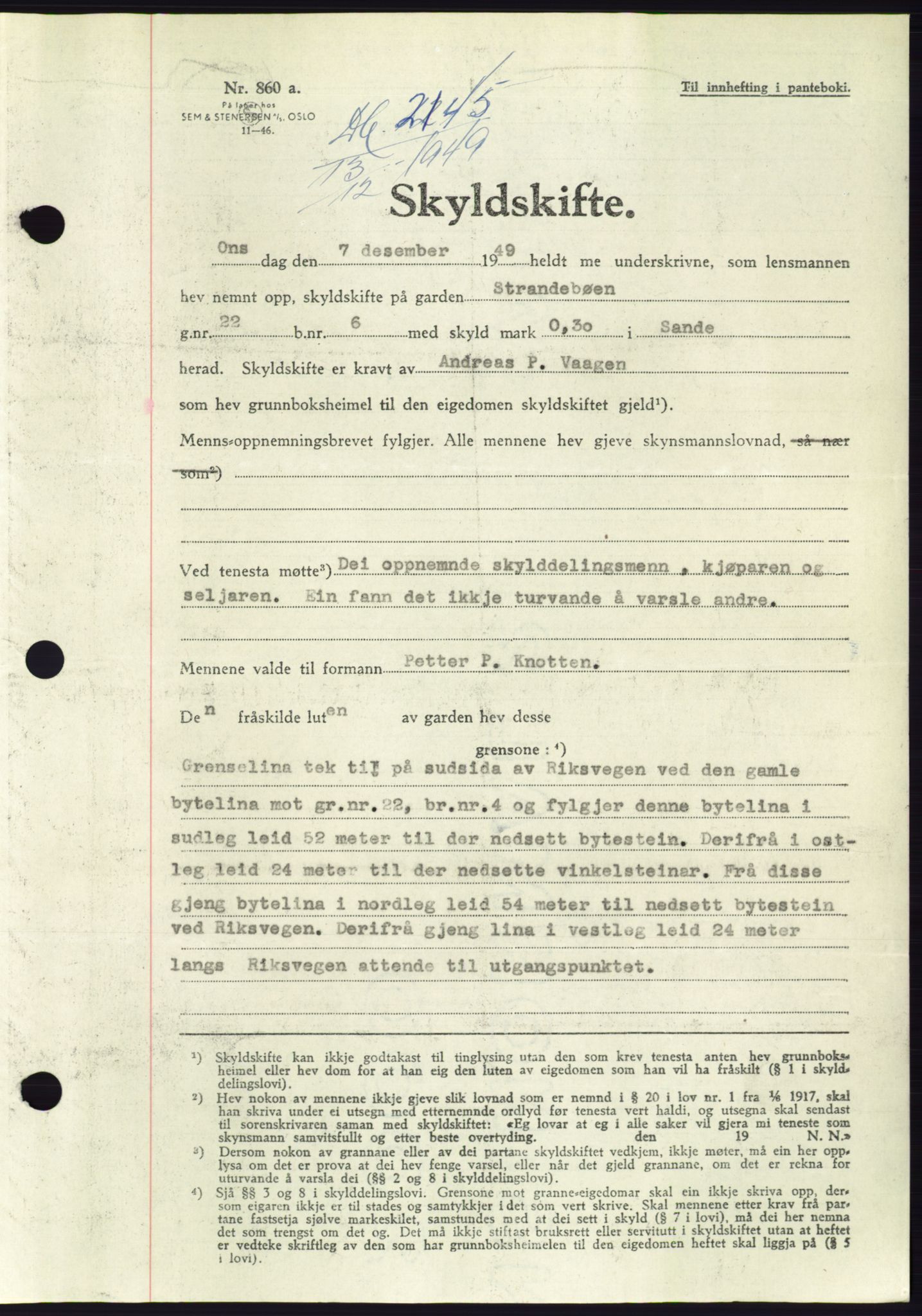 Søre Sunnmøre sorenskriveri, AV/SAT-A-4122/1/2/2C/L0085: Mortgage book no. 11A, 1949-1949, Diary no: : 2145/1949