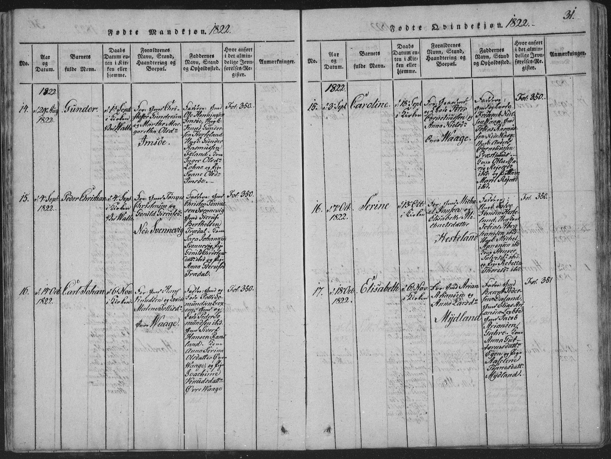 Sør-Audnedal sokneprestkontor, SAK/1111-0039/F/Fa/Faa/L0001: Parish register (official) no. A 1, 1816-1848, p. 31