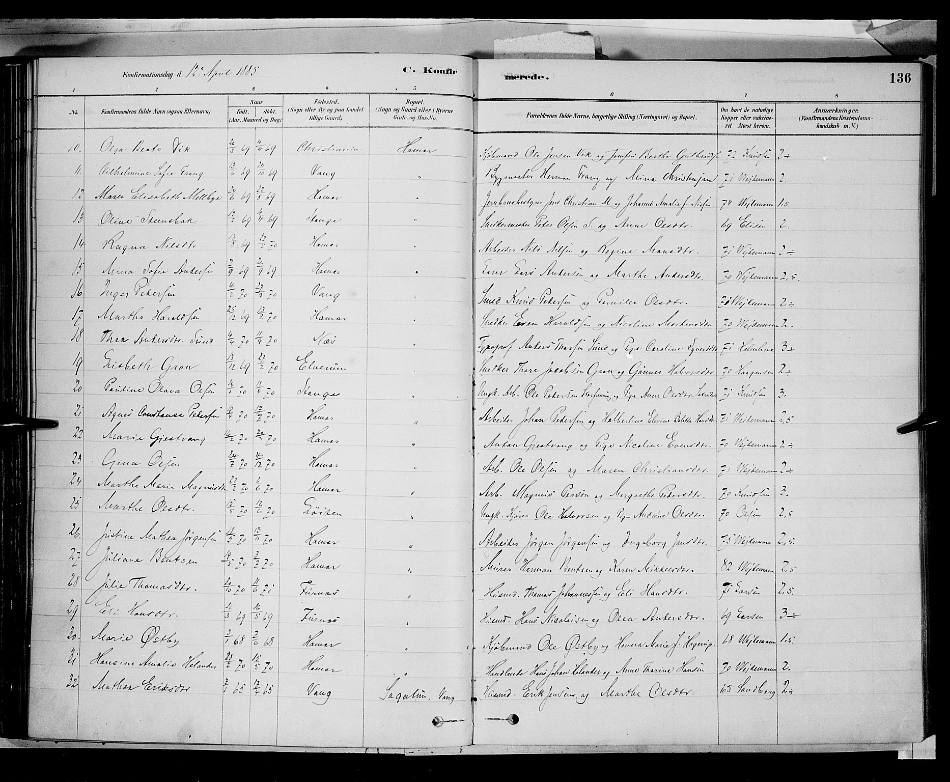 Vang prestekontor, Hedmark, AV/SAH-PREST-008/H/Ha/Haa/L0016: Parish register (official) no. 16, 1878-1889, p. 136