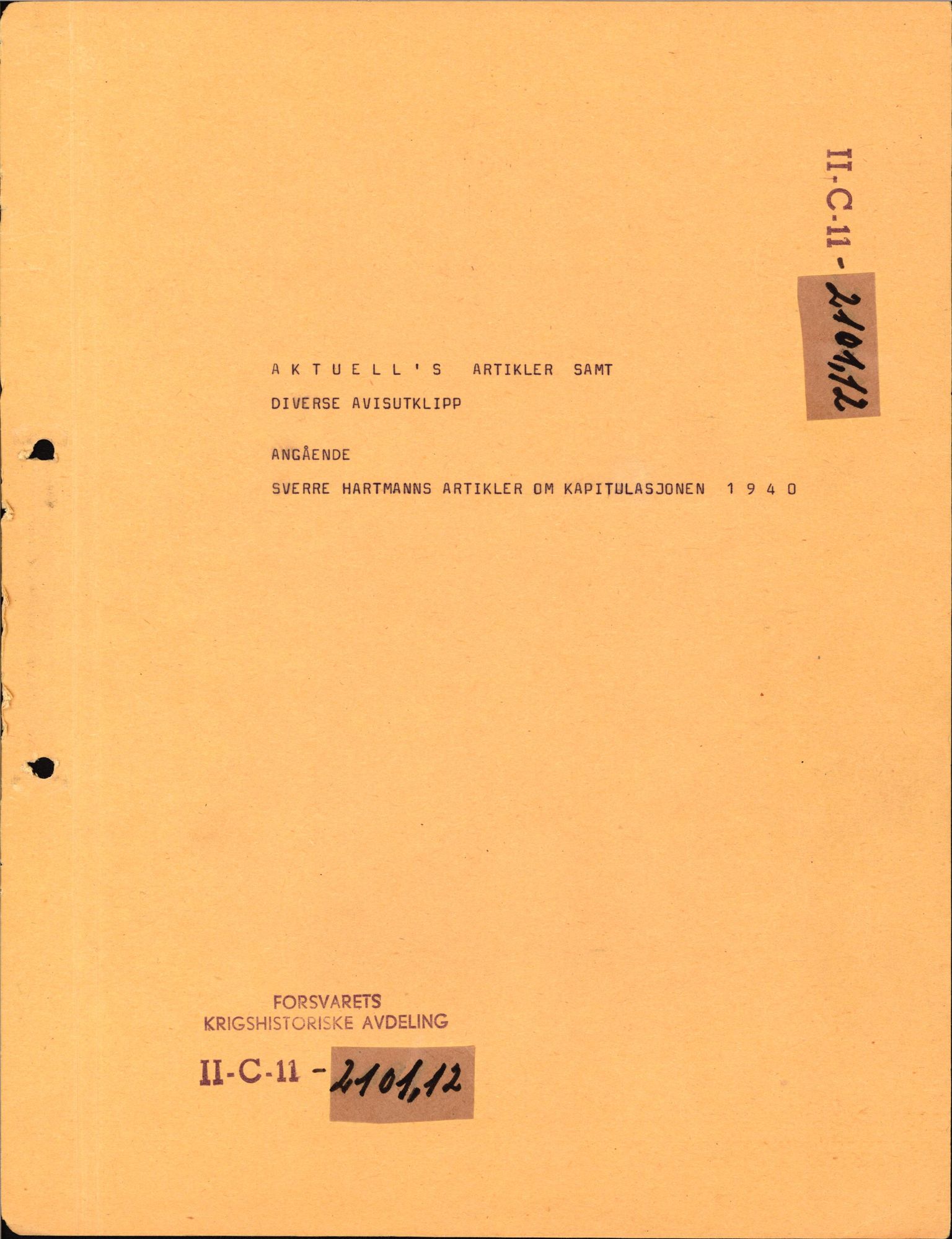 Forsvaret, Forsvarets krigshistoriske avdeling, RA/RAFA-2017/Y/Yf/L0199: II-C-11-2101  -  Kapitulasjonen i 1940, 1940-1971, p. 422