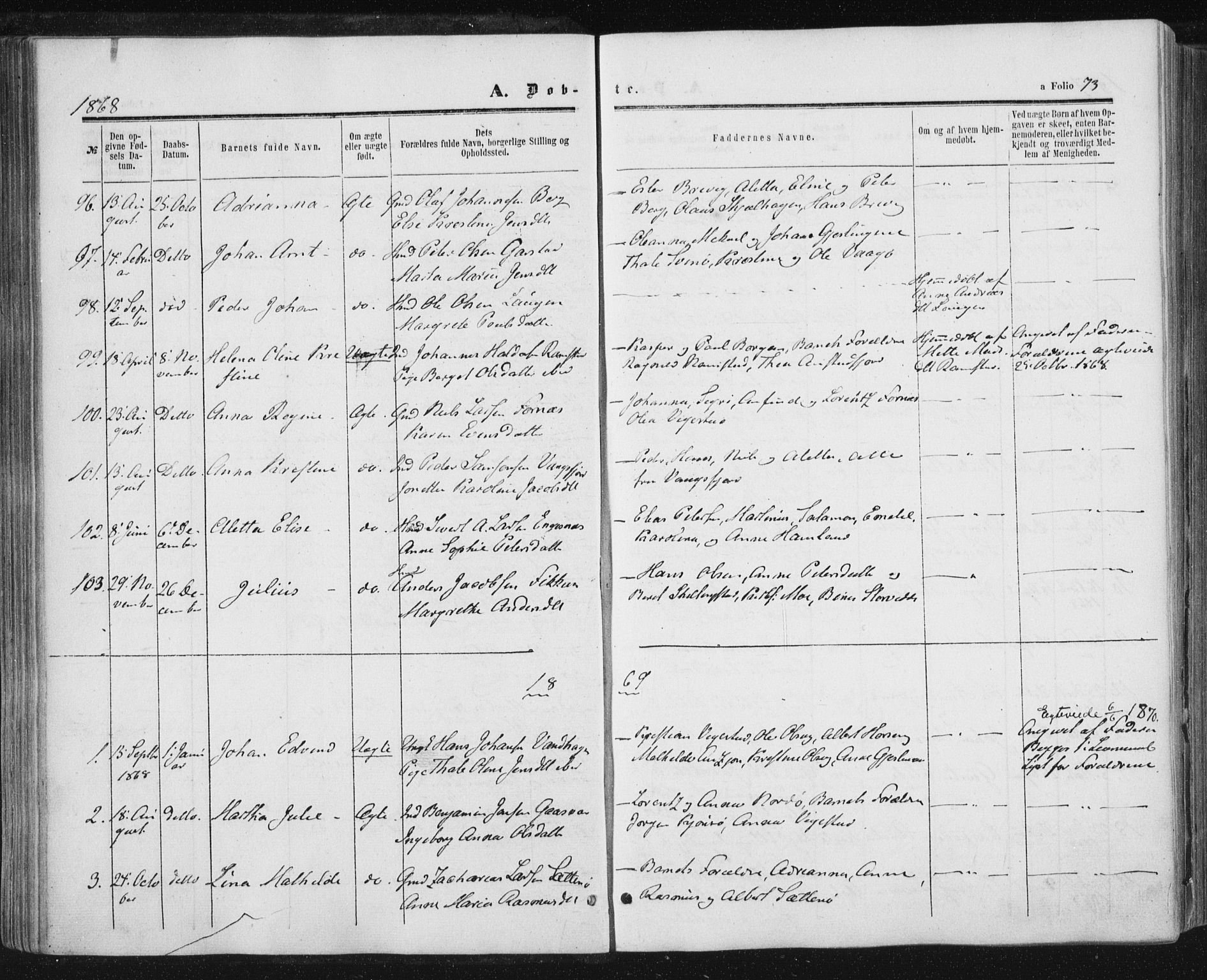 Ministerialprotokoller, klokkerbøker og fødselsregistre - Nord-Trøndelag, SAT/A-1458/784/L0670: Parish register (official) no. 784A05, 1860-1876, p. 73